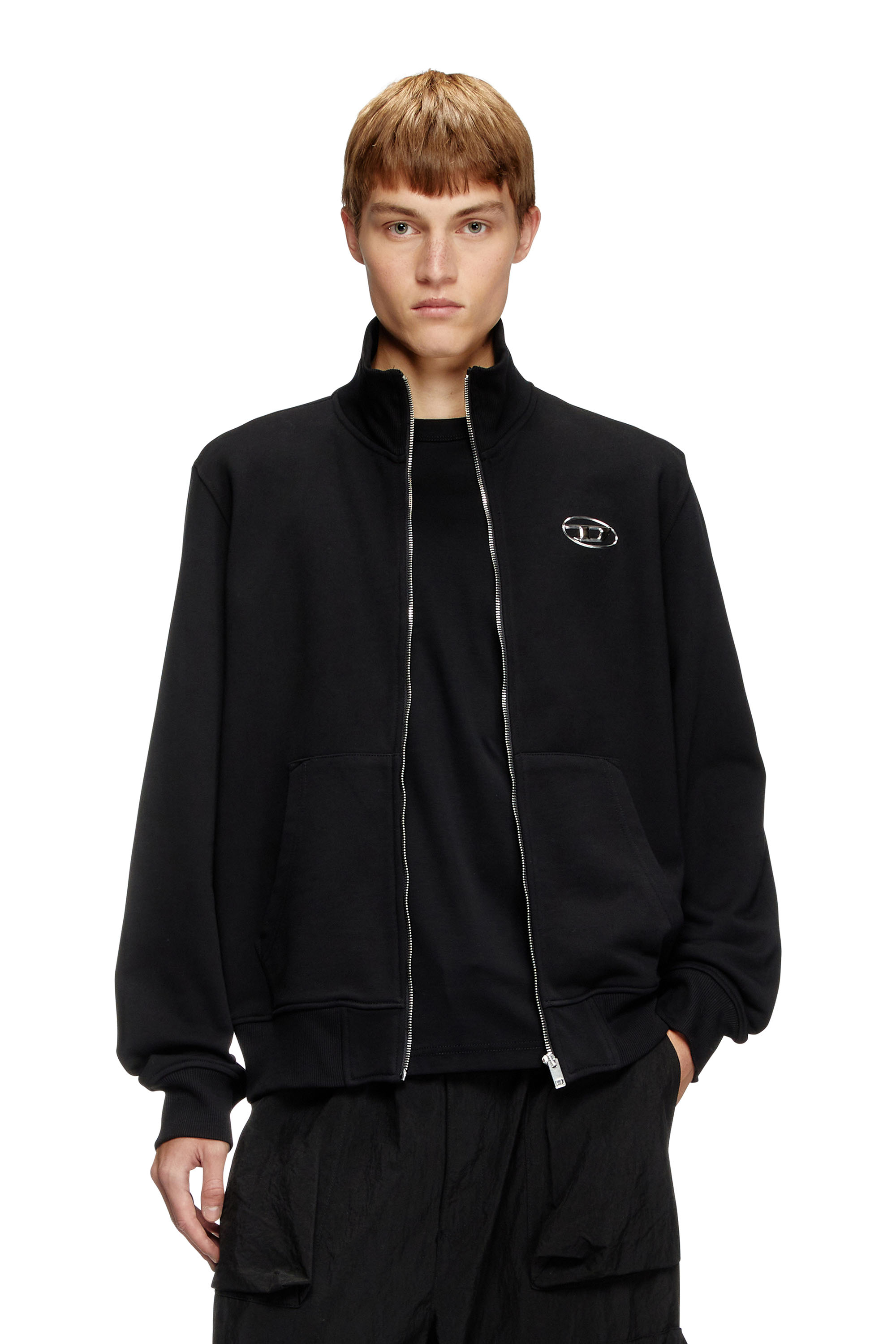 Diesel - S-GINNI-ZIP-OD, Sudadera con cremallera con logotipo metálico Hombre in Negro - 1