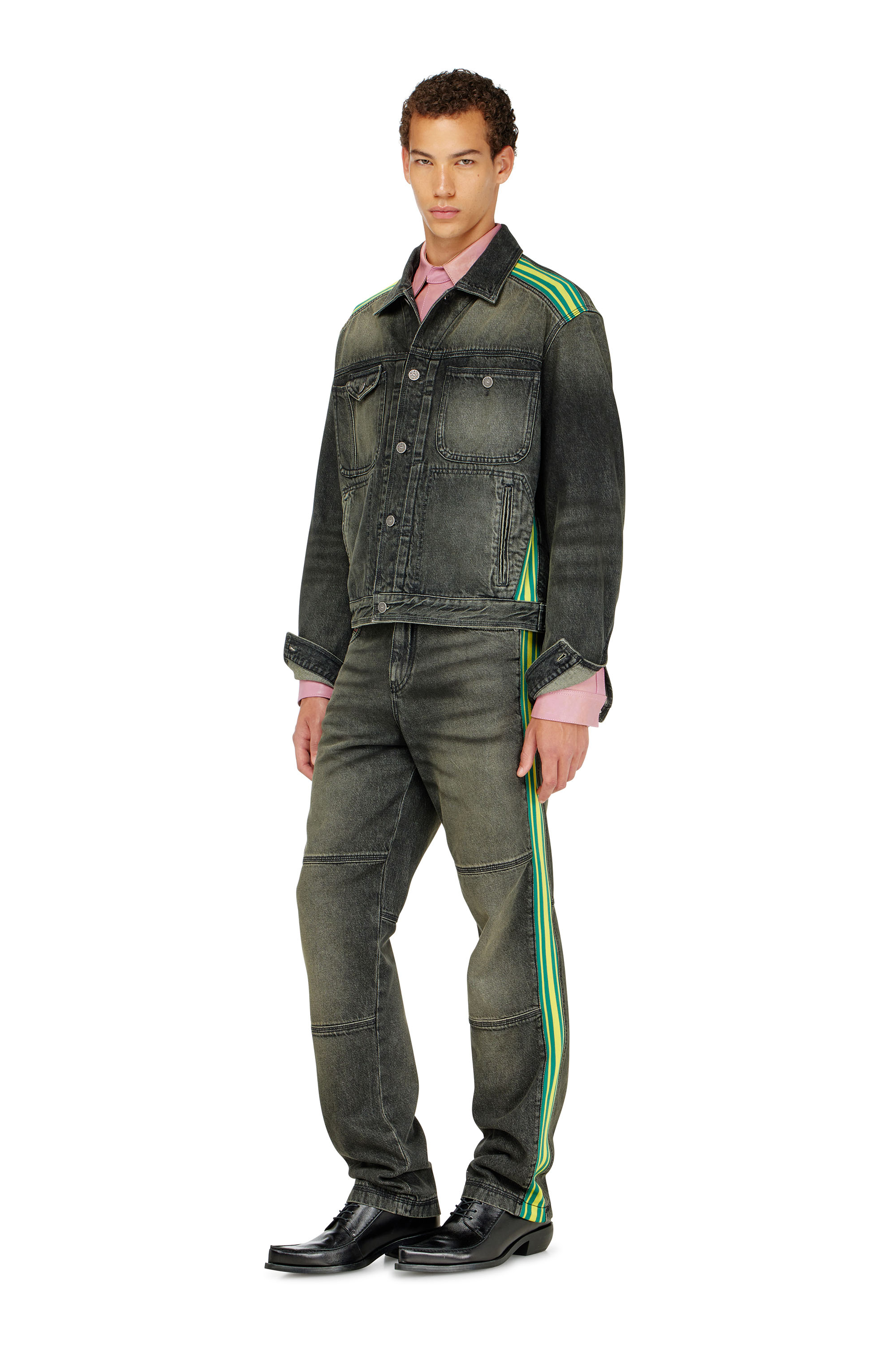 Diesel - D-BAS-FSJ1, Chaqueta trucker con bandas de hombro a rayas Hombre in Negro - 2