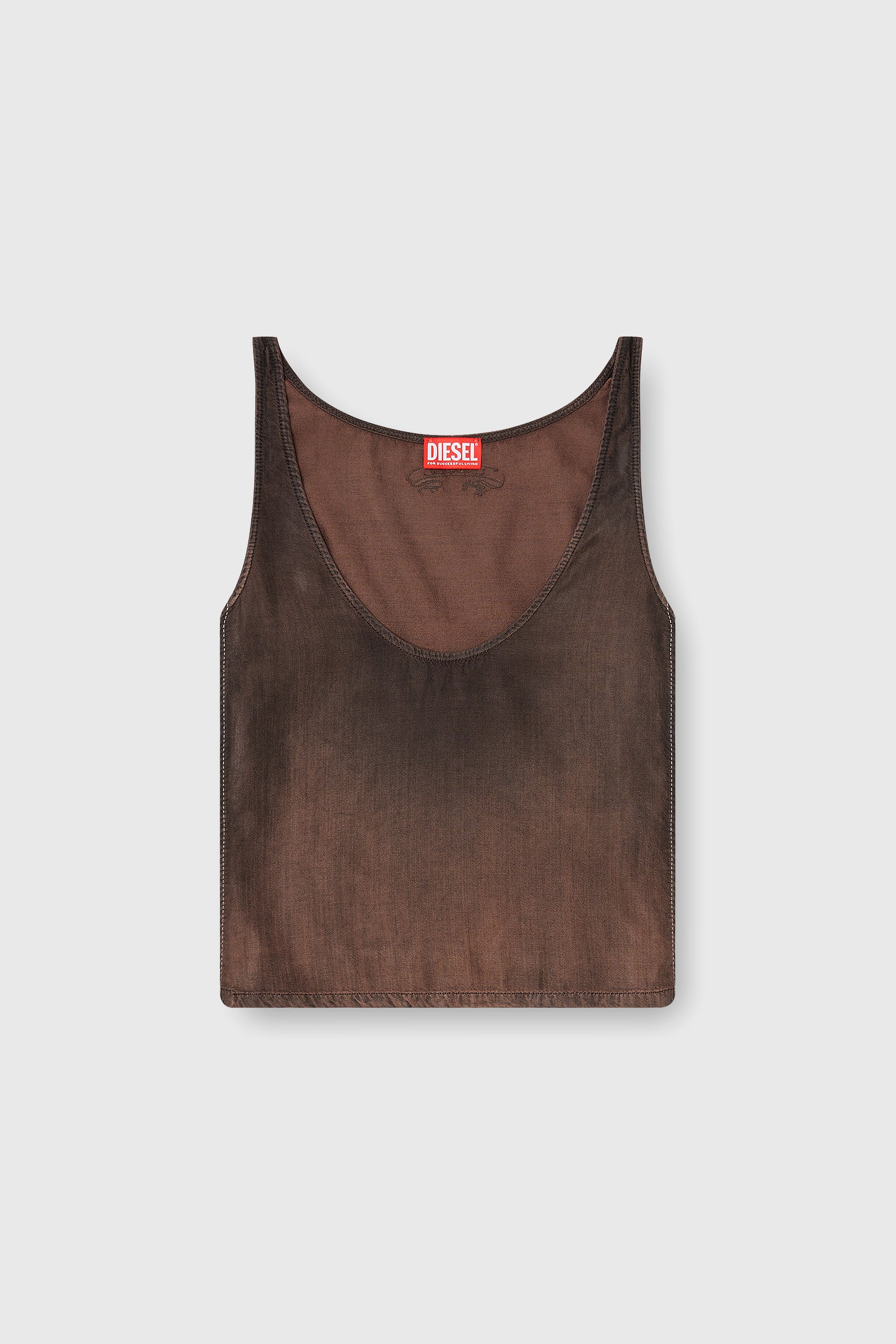 Diesel - DE-NORIAN-S, Camiseta de tirantes en denim fluido con lavado oscuro Mujer in Marr&oacute;n - 2