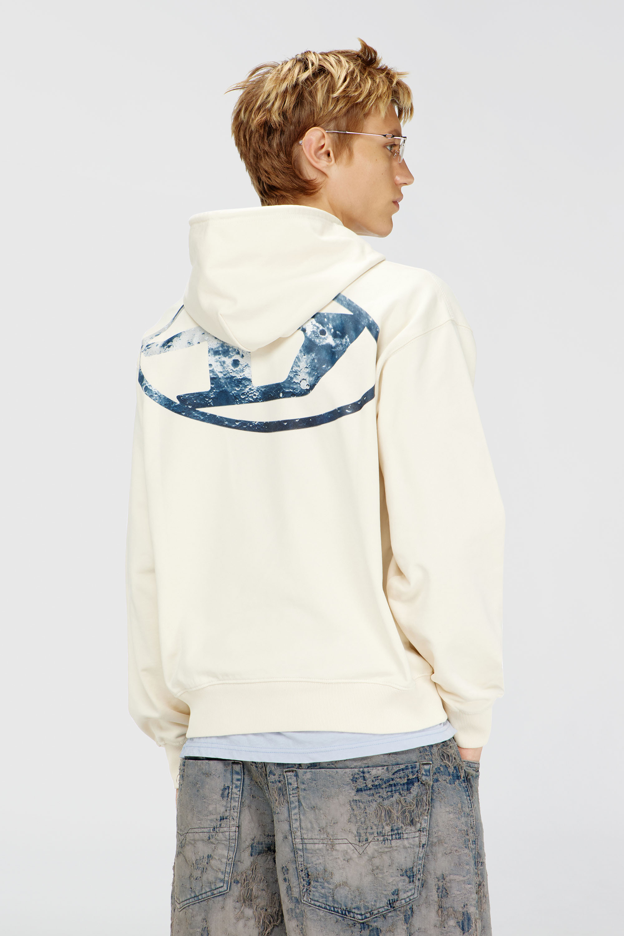 Diesel - S-LUK-H-MOON-T92, Sudadera con capucha con logotipo Oval D Hombre in Blanco - 4