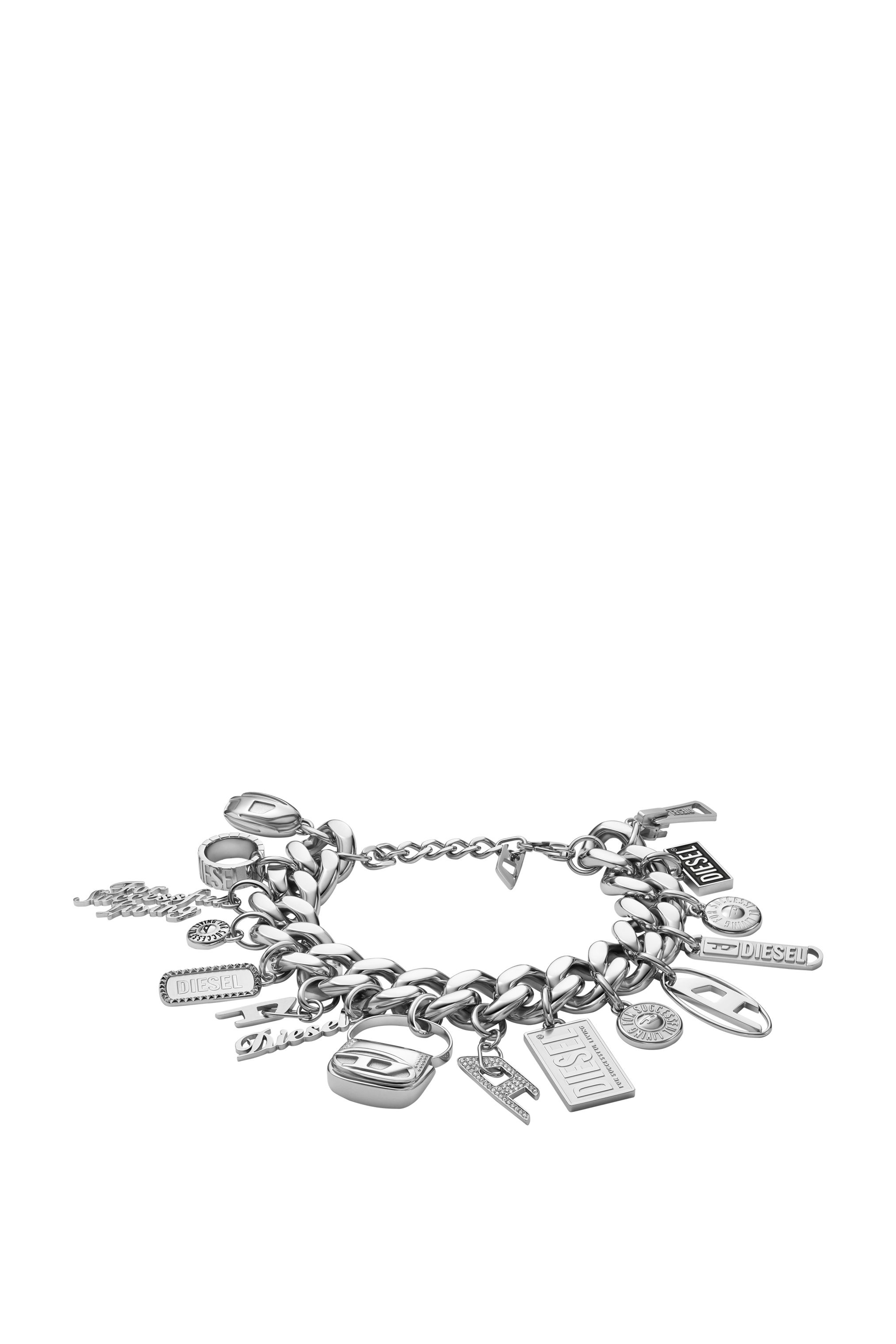 Diesel - DX1523 JEWEL, Unisex Stainless steel charm chain bracelet in Silver - Image 1