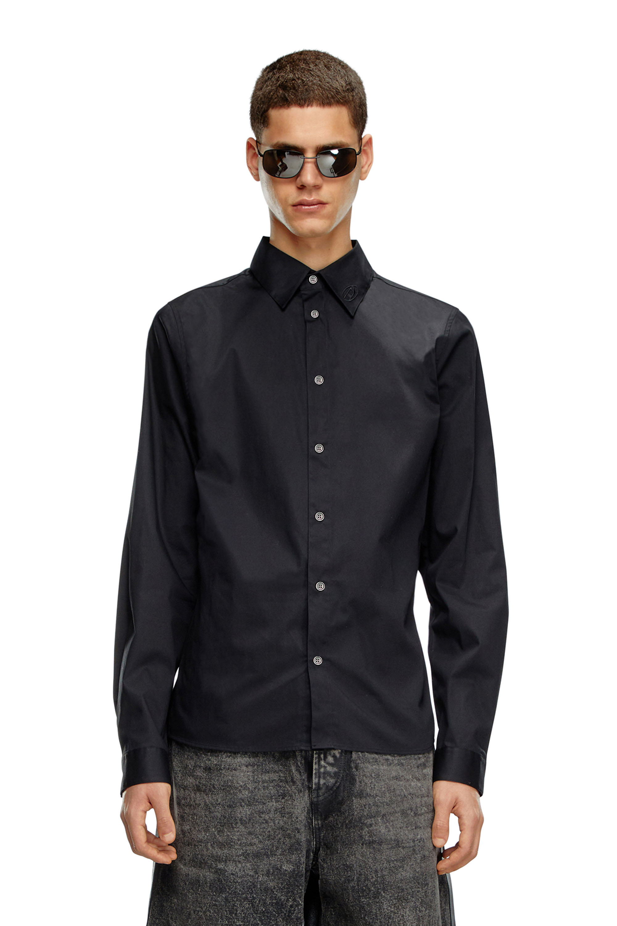 Diesel - S-FITTY-A, Camisa formal con cuello con el logotipo bordado Hombre in Negro - 3