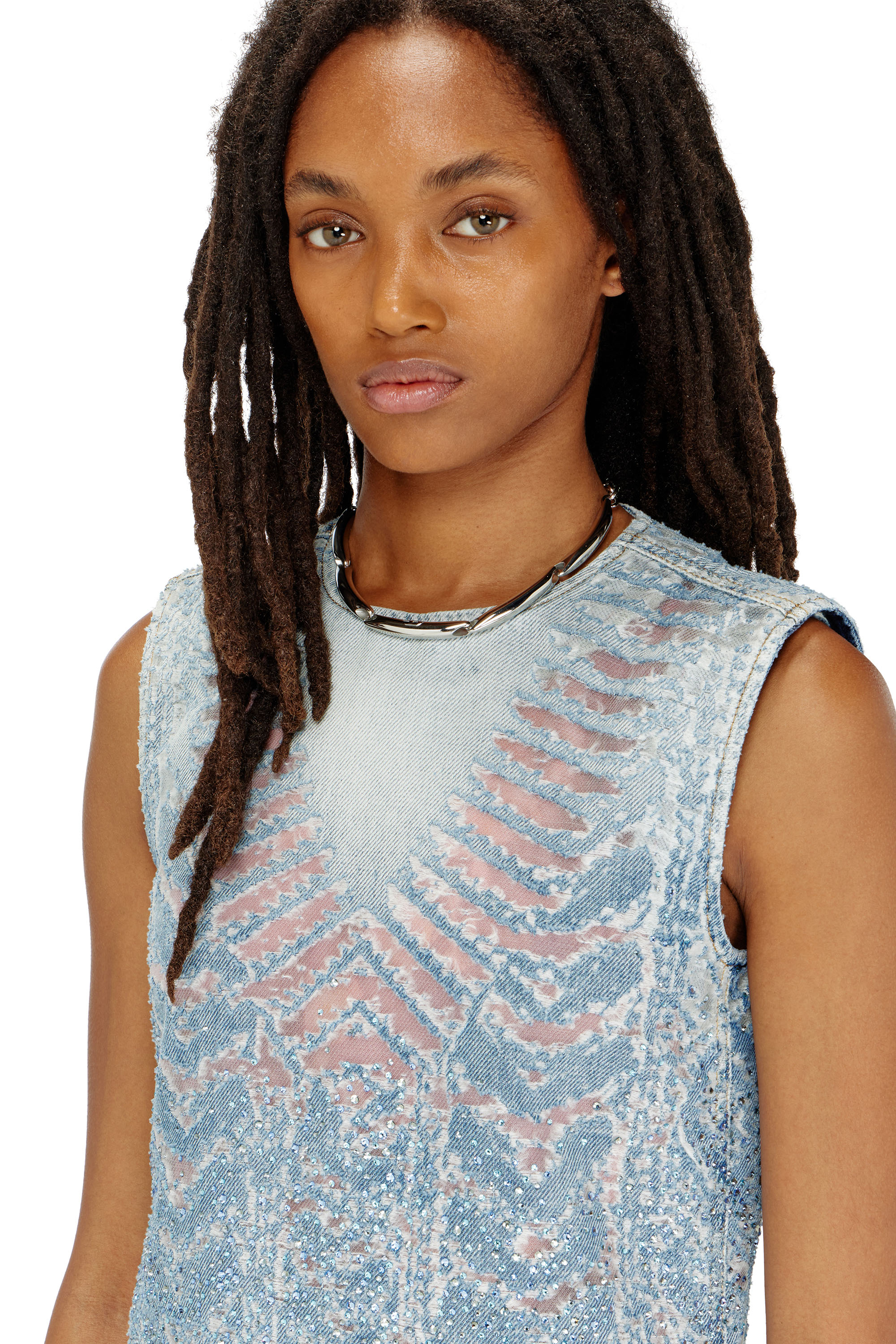 Diesel - DE-MYRELA-S, Vestido mini de denim microstone devor&eacute; Mujer in ToBeDefined - 5