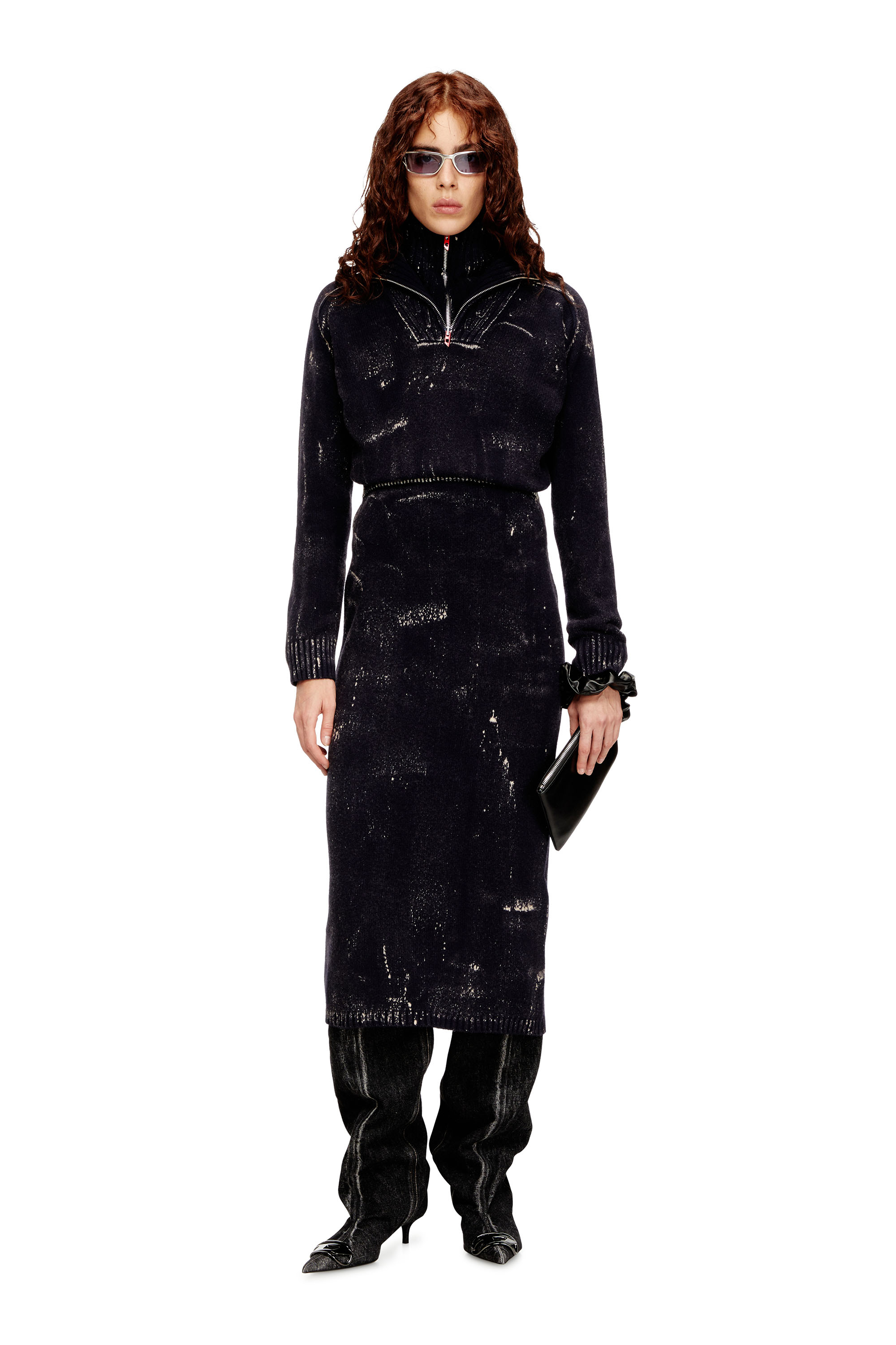 Diesel - M-MARCELLE, Vestido midi en tejido de punto mezcla de lana tratada Mujer in Negro - 1