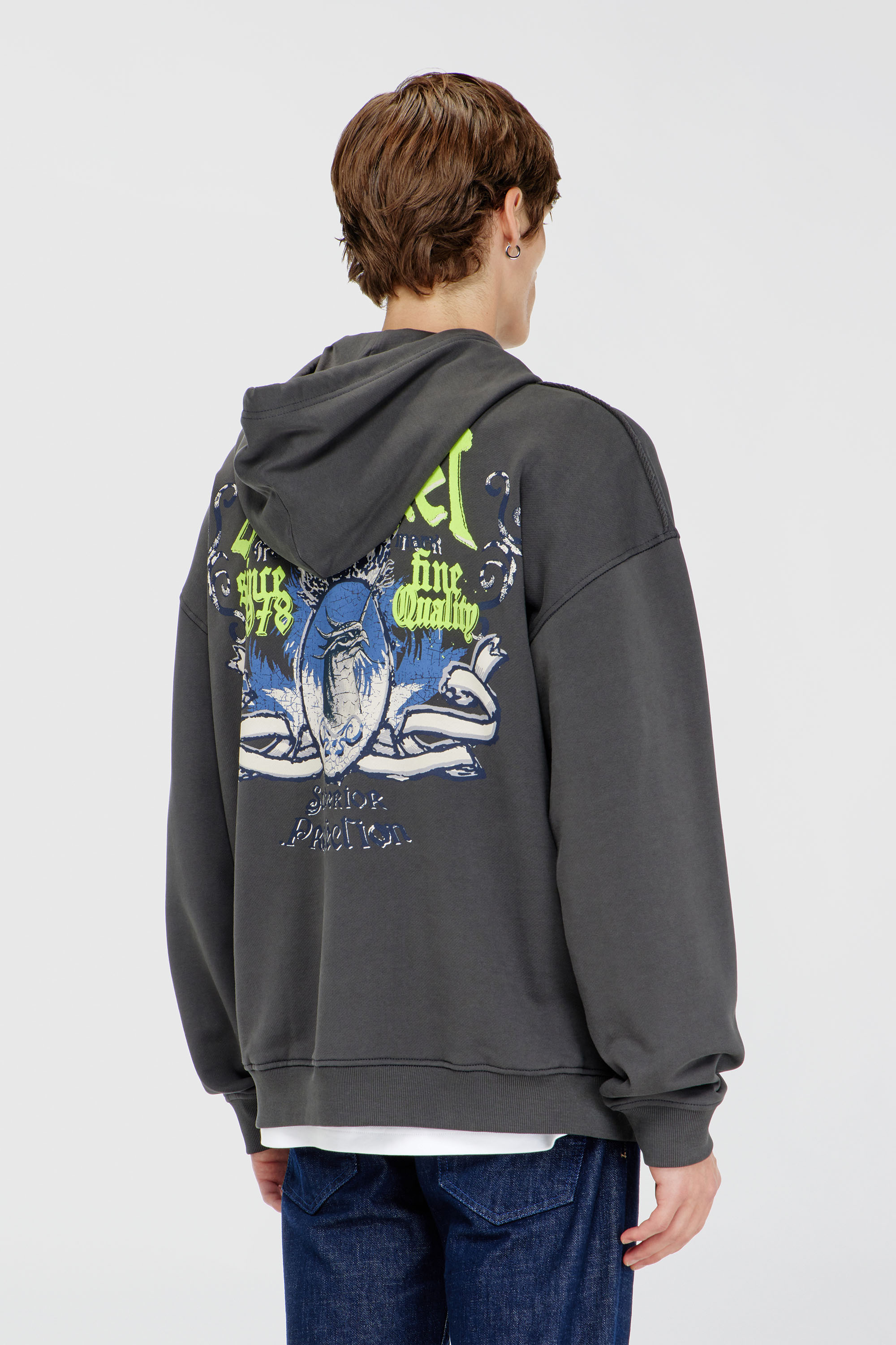 Diesel - S-BOXT-HOOD-AA2, Sudadera de algod&oacute;n con gr&aacute;ficos flocados Hombre in Gris - 4