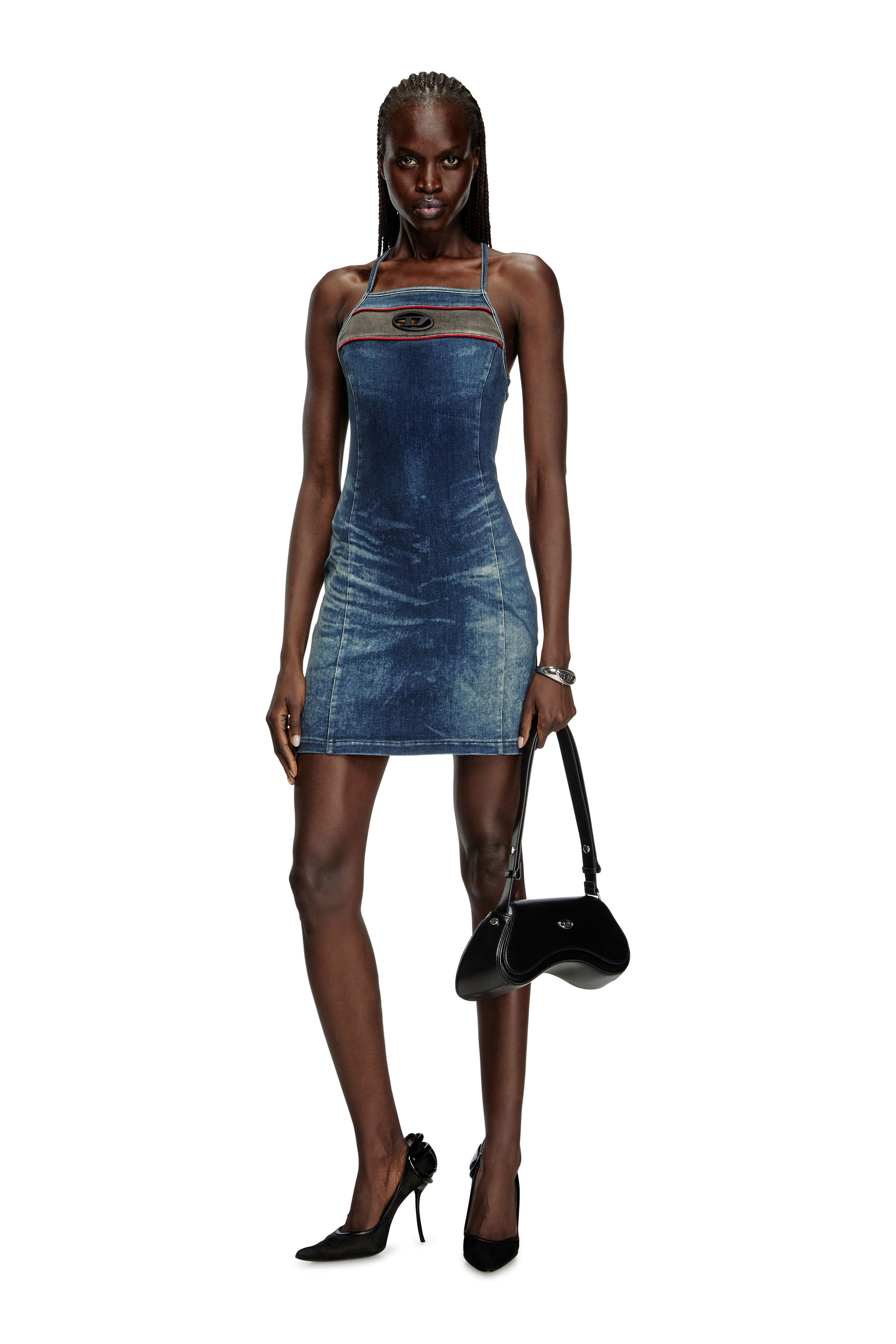 Diesel - DE-PILU-DRESS-S, Vestido corto en denim elástico bicolor Mujer in Azul marino - 3