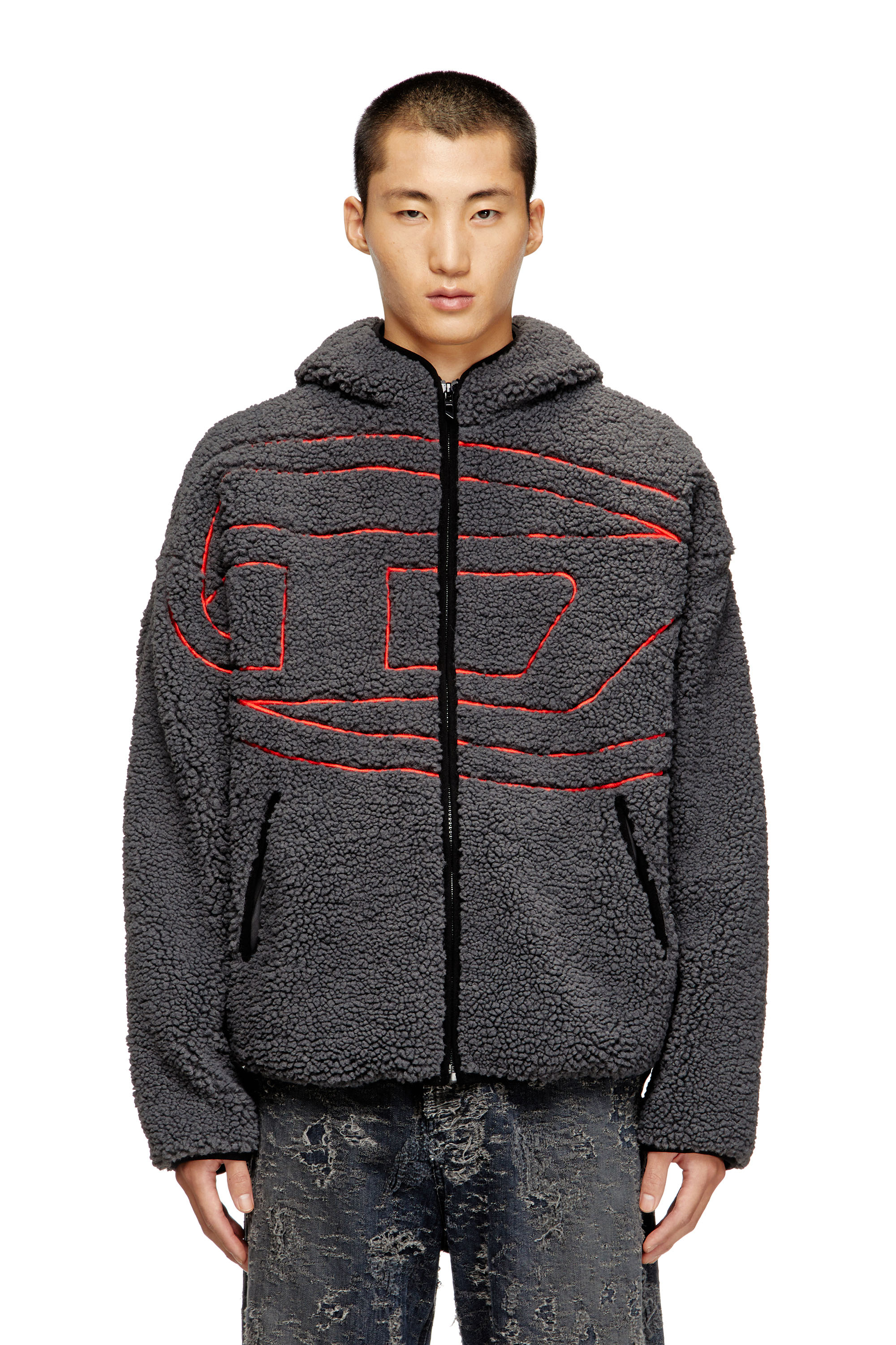 Diesel - S-ZAT, Sudadera de peluche con capucha Hombre in Gris - 1