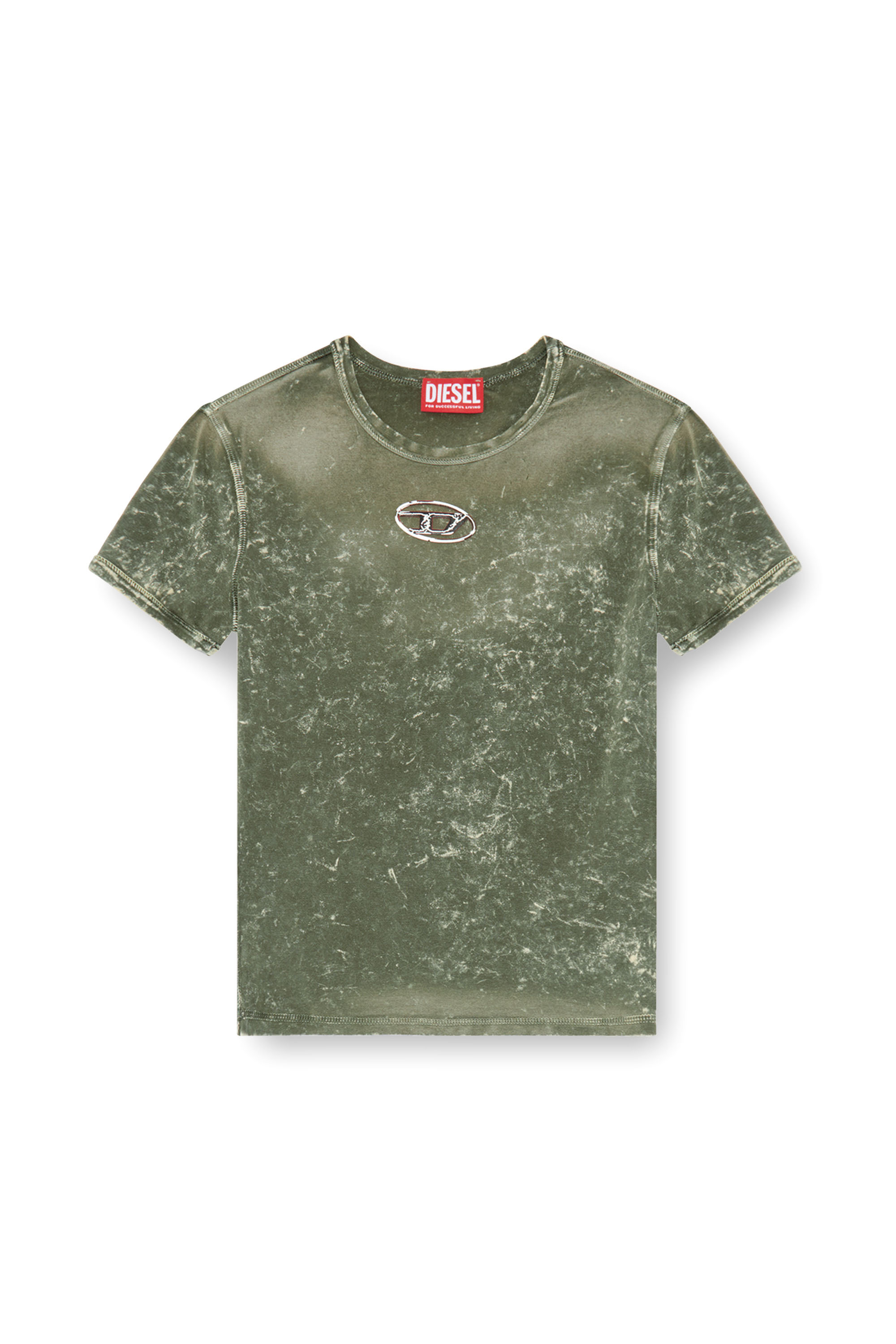 Diesel - T-UNCUTIES-P1, Mujer Camiseta con efecto mármol de tejido elástico in Verde - Image 3