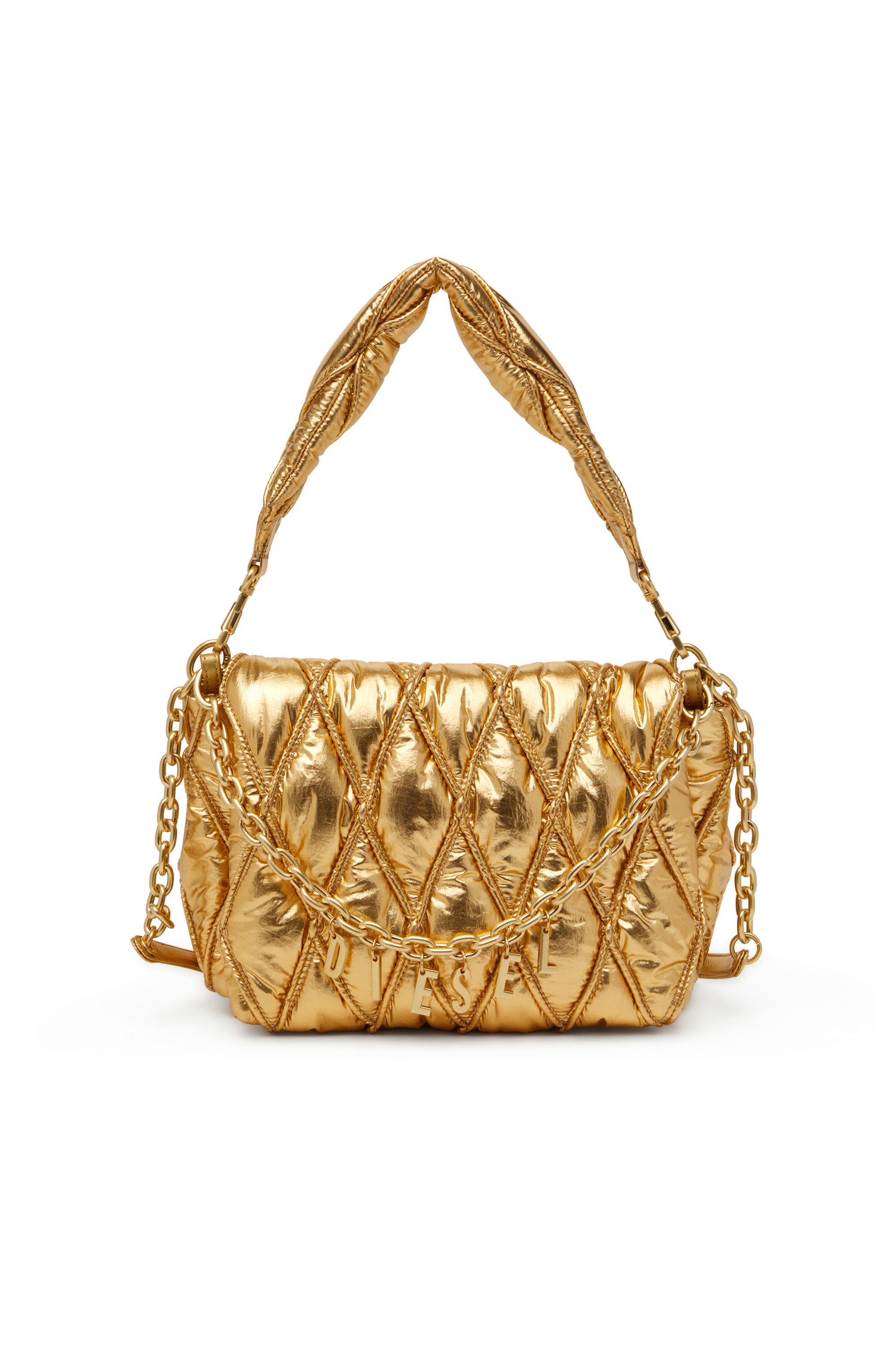 Diesel - CHARM-D SHOULDER M, Bolso de hombro de nailon metálico Mujer in Dorado - 1