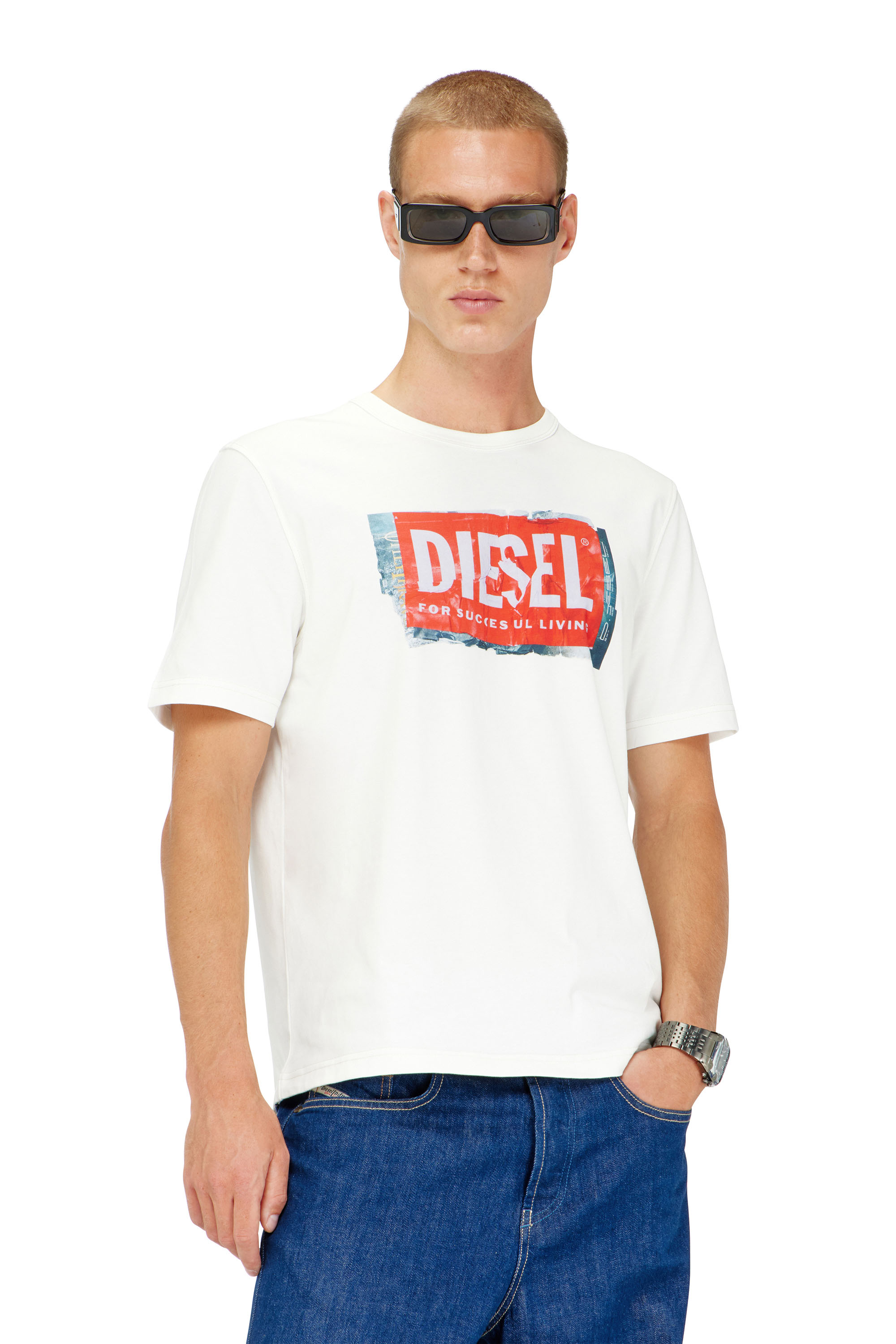 Diesel - T-ADJUST-Q6, Camiseta con logotipo con efecto arrugado Hombre in Blanco - 3