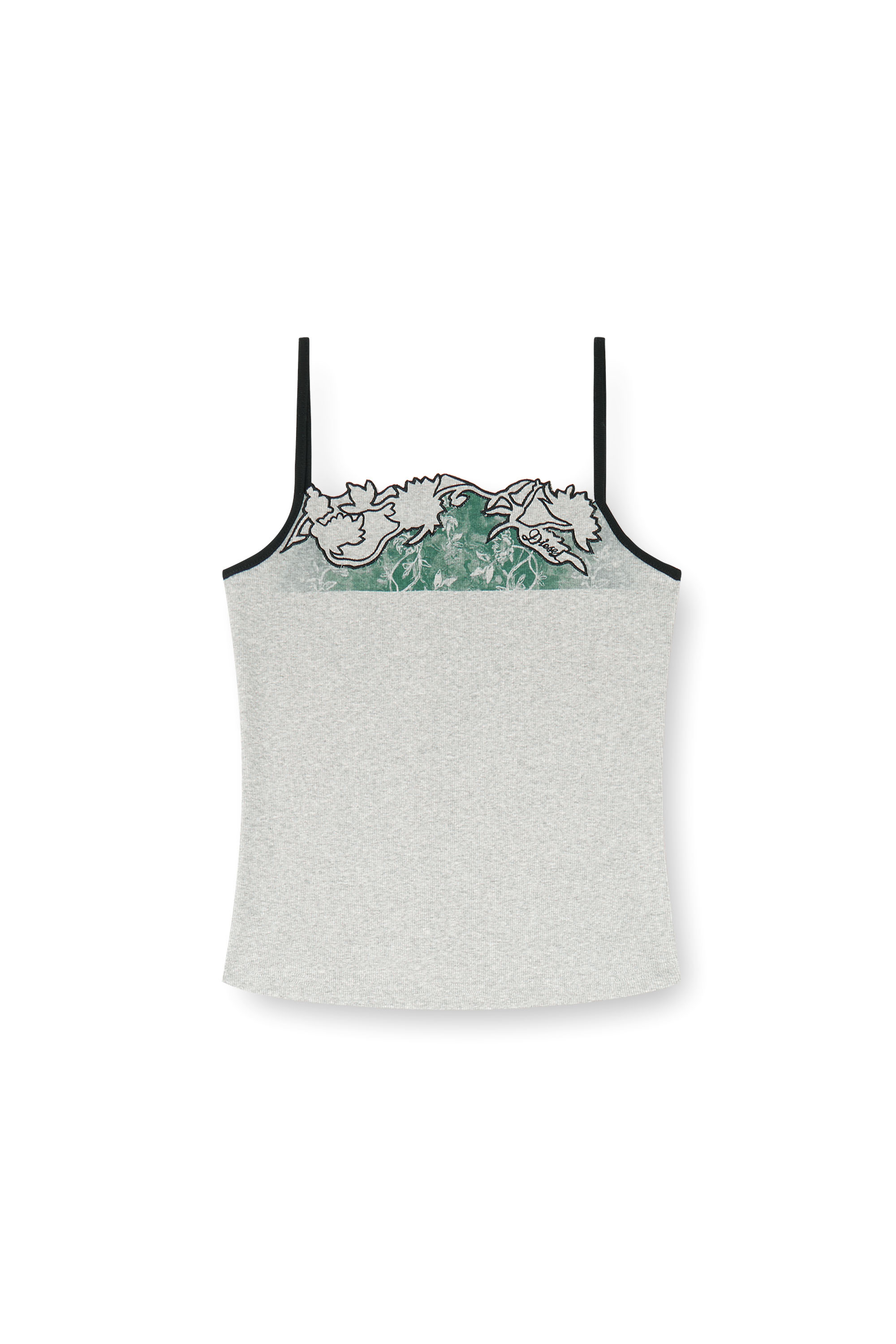 Diesel - T-EDNA, Camiseta de canal&eacute; con bordado floral en contorno Mujer in Gris - 4