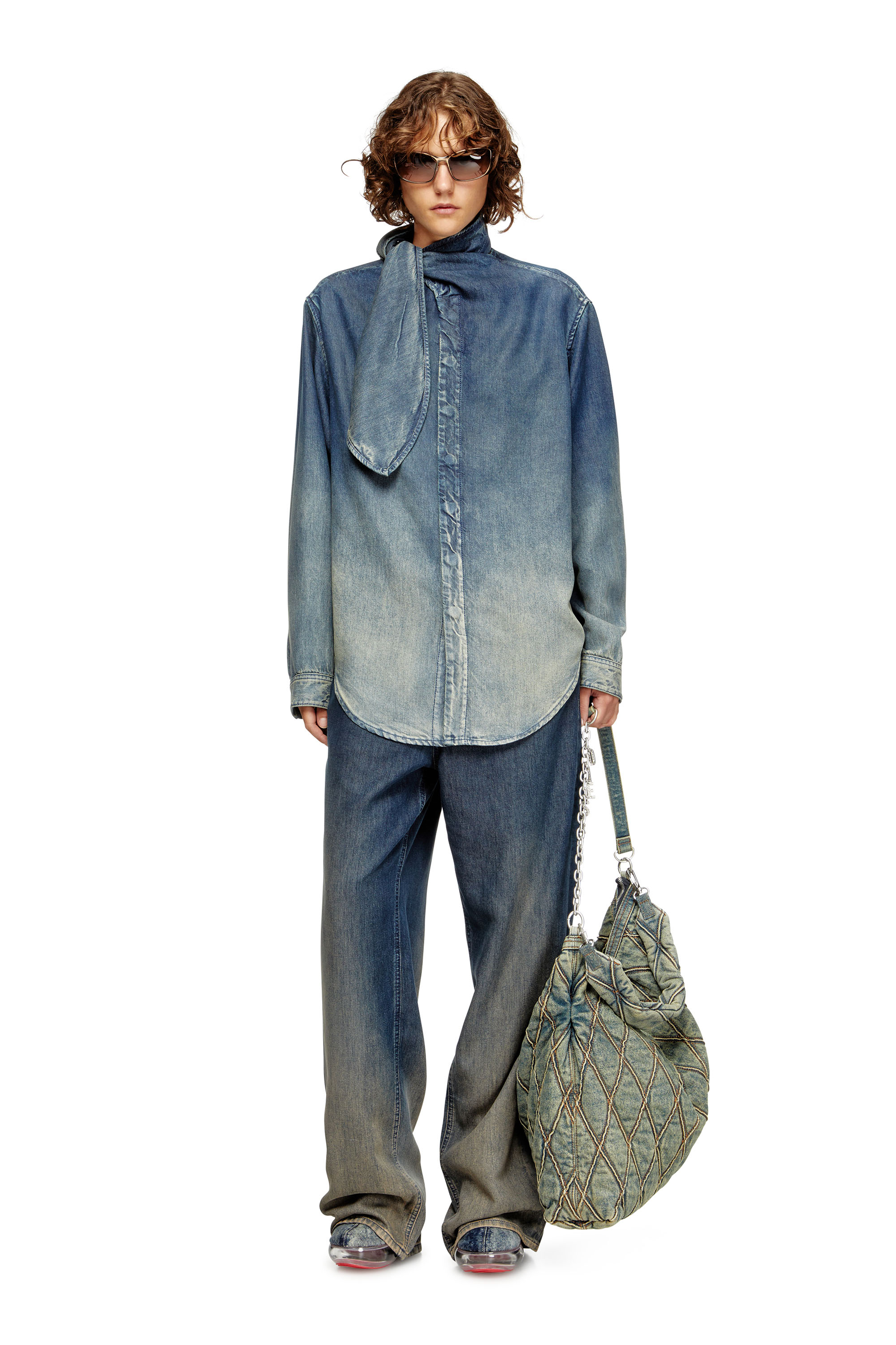 Diesel - DE-NANCY-S, Blusa de denim fluido desgastado con láser Mujer in Azul marino - 2