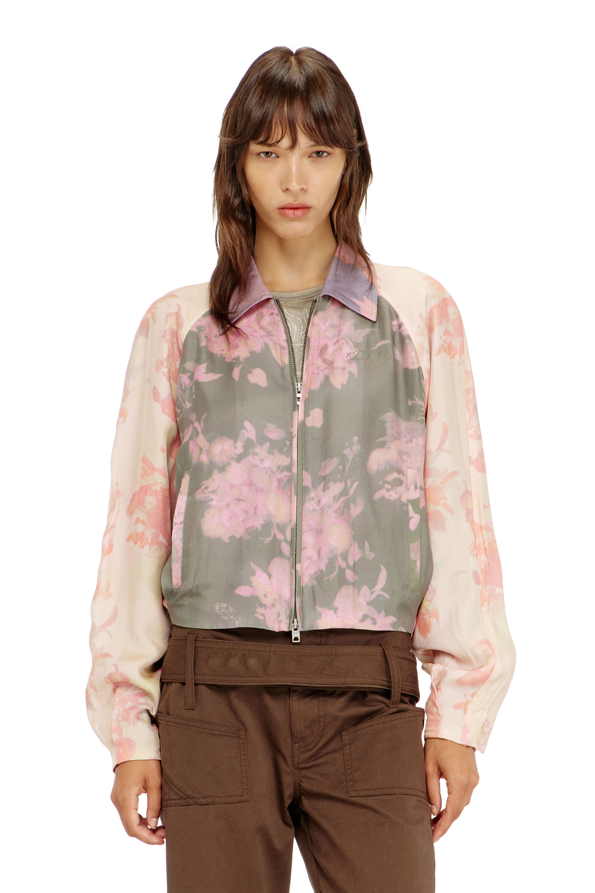 Diesel - G-ALENA, Chaqueta bomber floral en acetato arrugado Mujer in Multicolor - 1