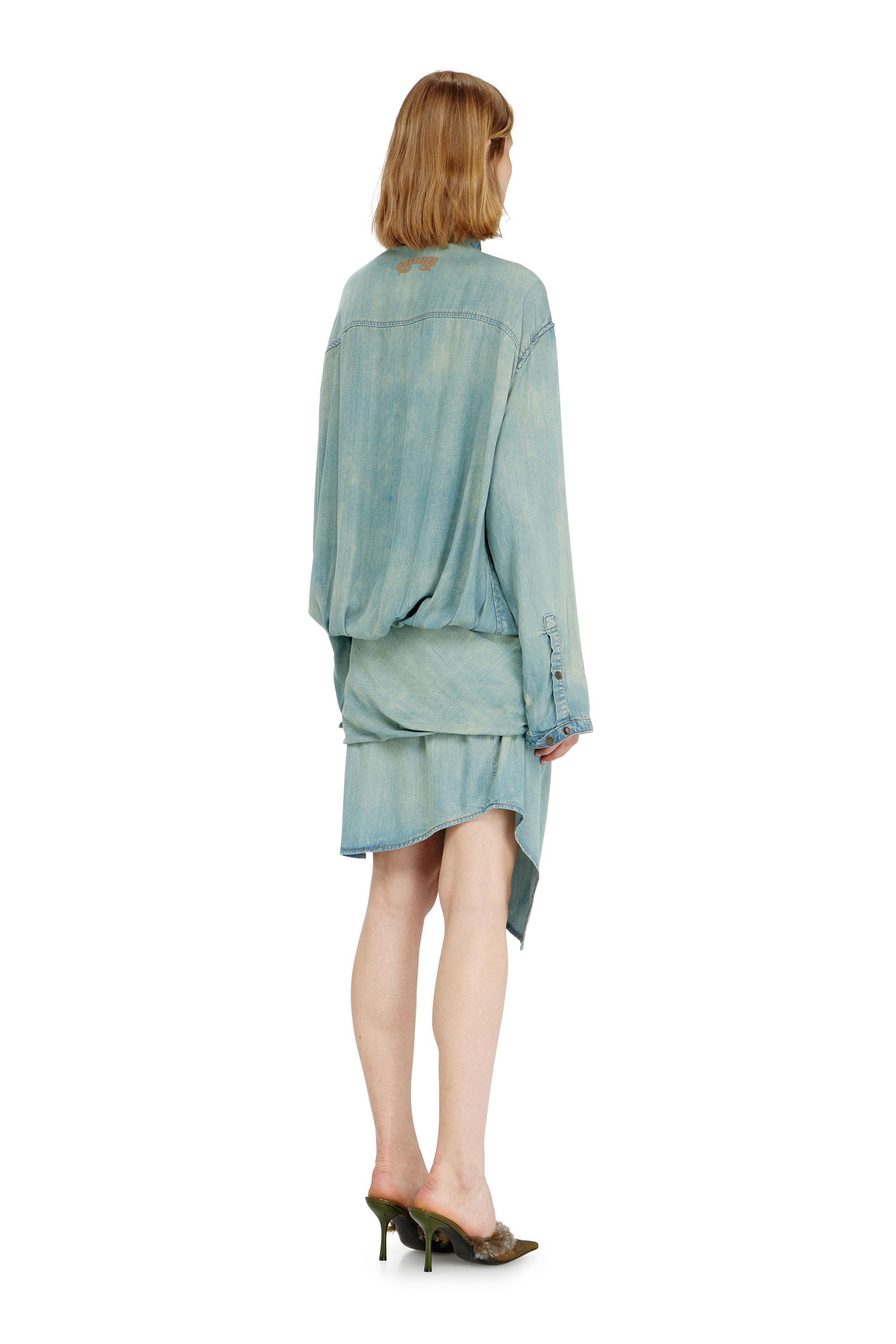 Diesel - DE-TILORA-S, Vestido camisero denim oversized con drapeado Mujer in ToBeDefined - 4