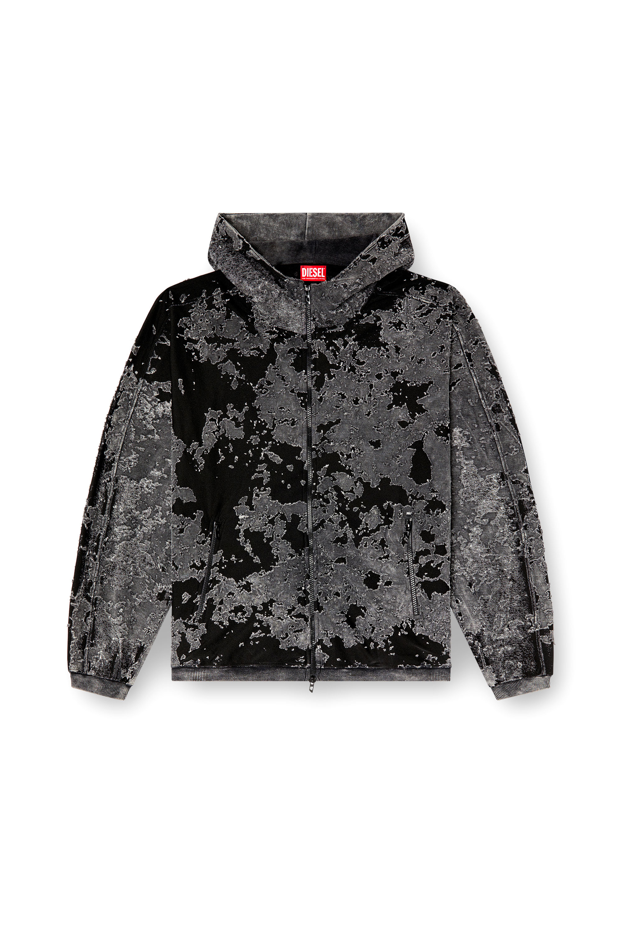 Diesel - S-IRTA, Sudadera con capucha con técnica de burn-out y efecto de camuflaje Hombre in Negro - 3