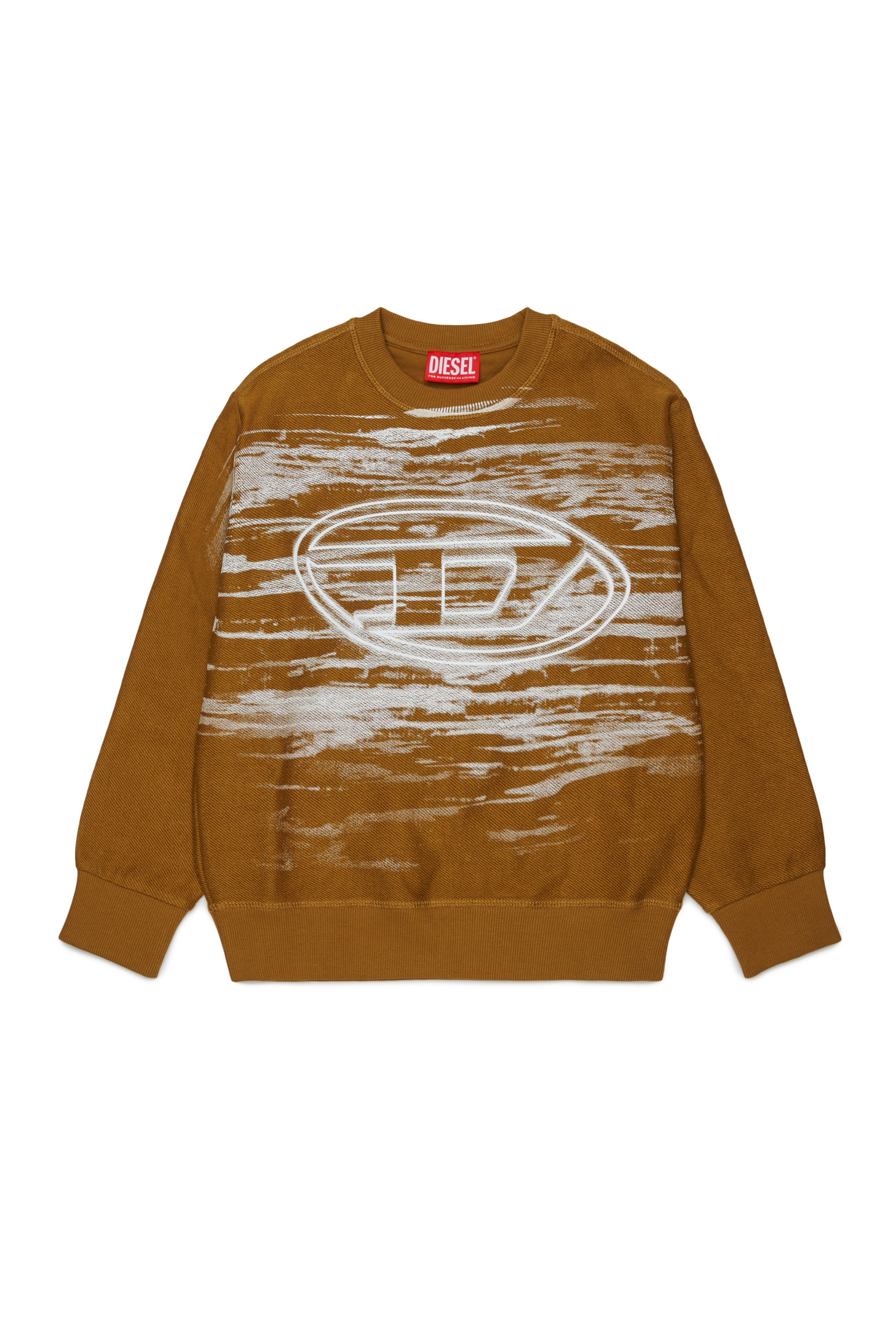 Diesel - SFRIT OVER, Sudadera con efecto de rayas y logo Oval D Hombre in Marr&oacute;n - 1