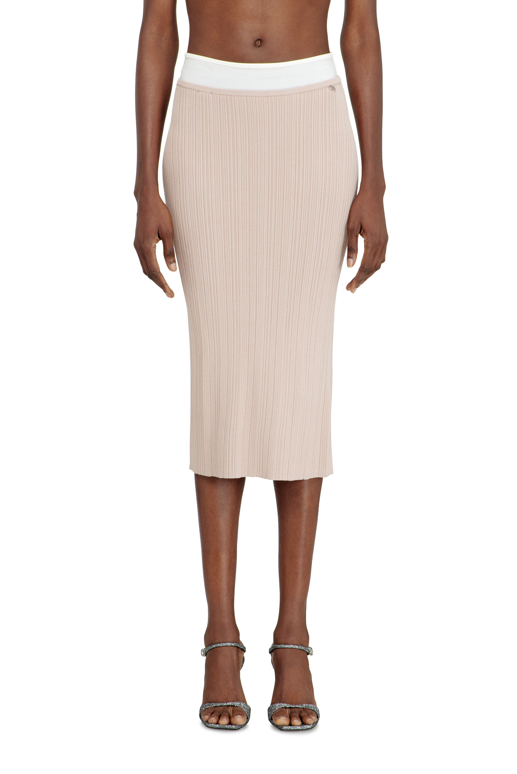 Diesel - M-ZINIA, Falda de punto acanalado con cinturilla en contraste Mujer in Rosa - 1