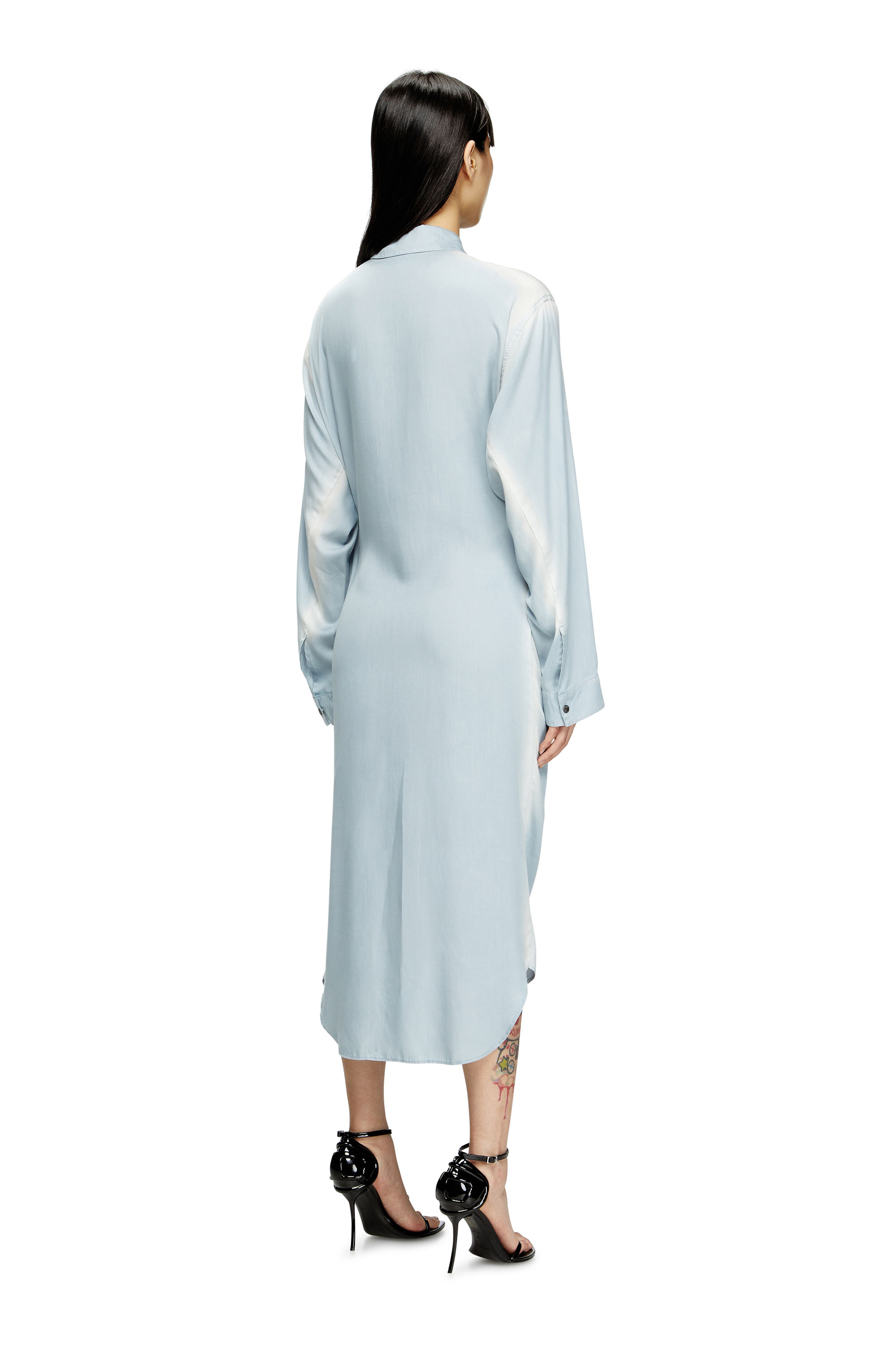 Diesel - D-ILETTA-R1, Vestido camisero de sarga tratada Mujer in Azul marino - 3