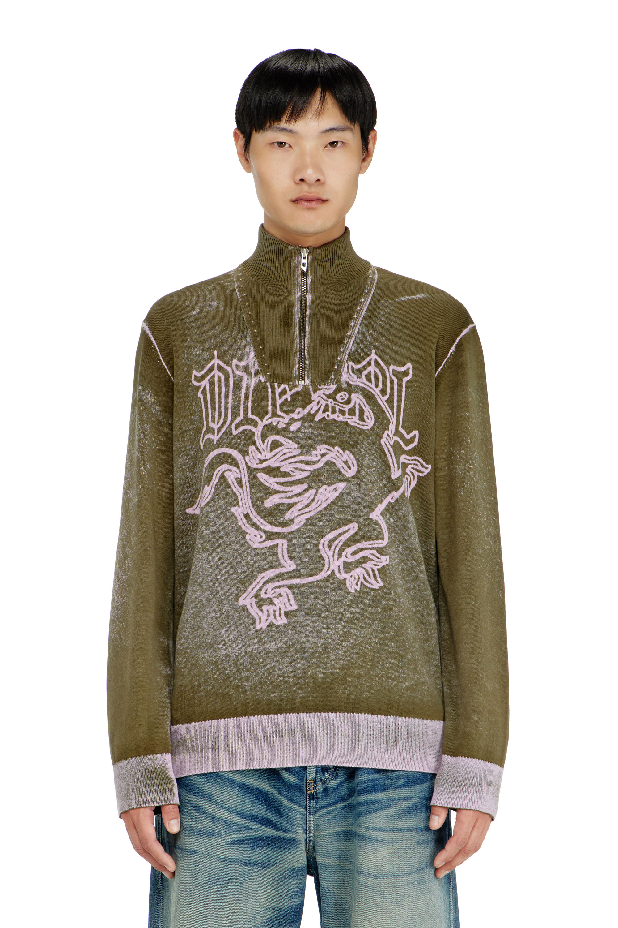 Diesel - K-LAUTARE, Treated half-zip jumper con motivo de griffin Hombre in ToBeDefined - 1