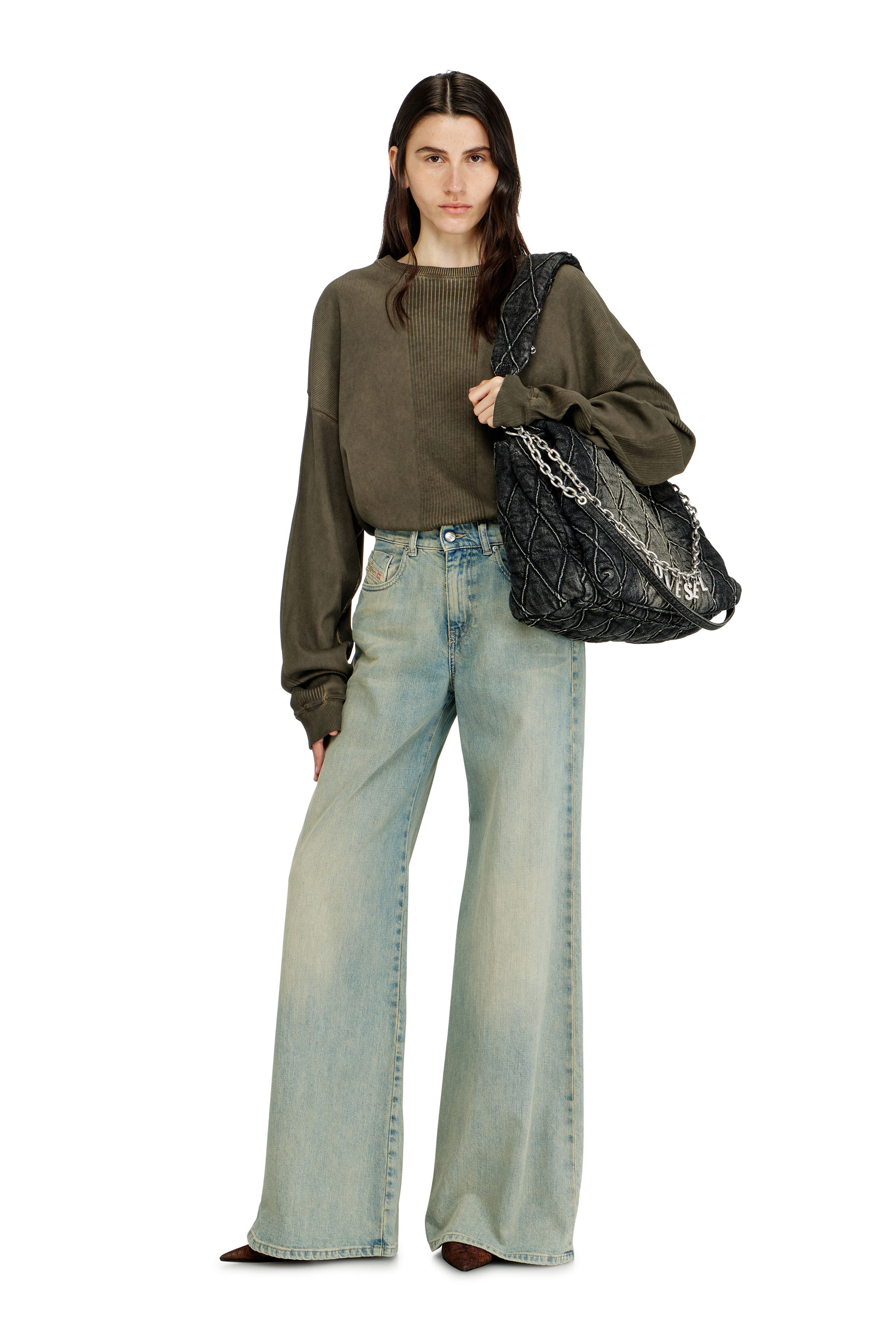 Diesel - CHARM-D SHOULDER L, Charm-D-Bolso de hombro grande de denim acolchado Mujer in Negro - 1