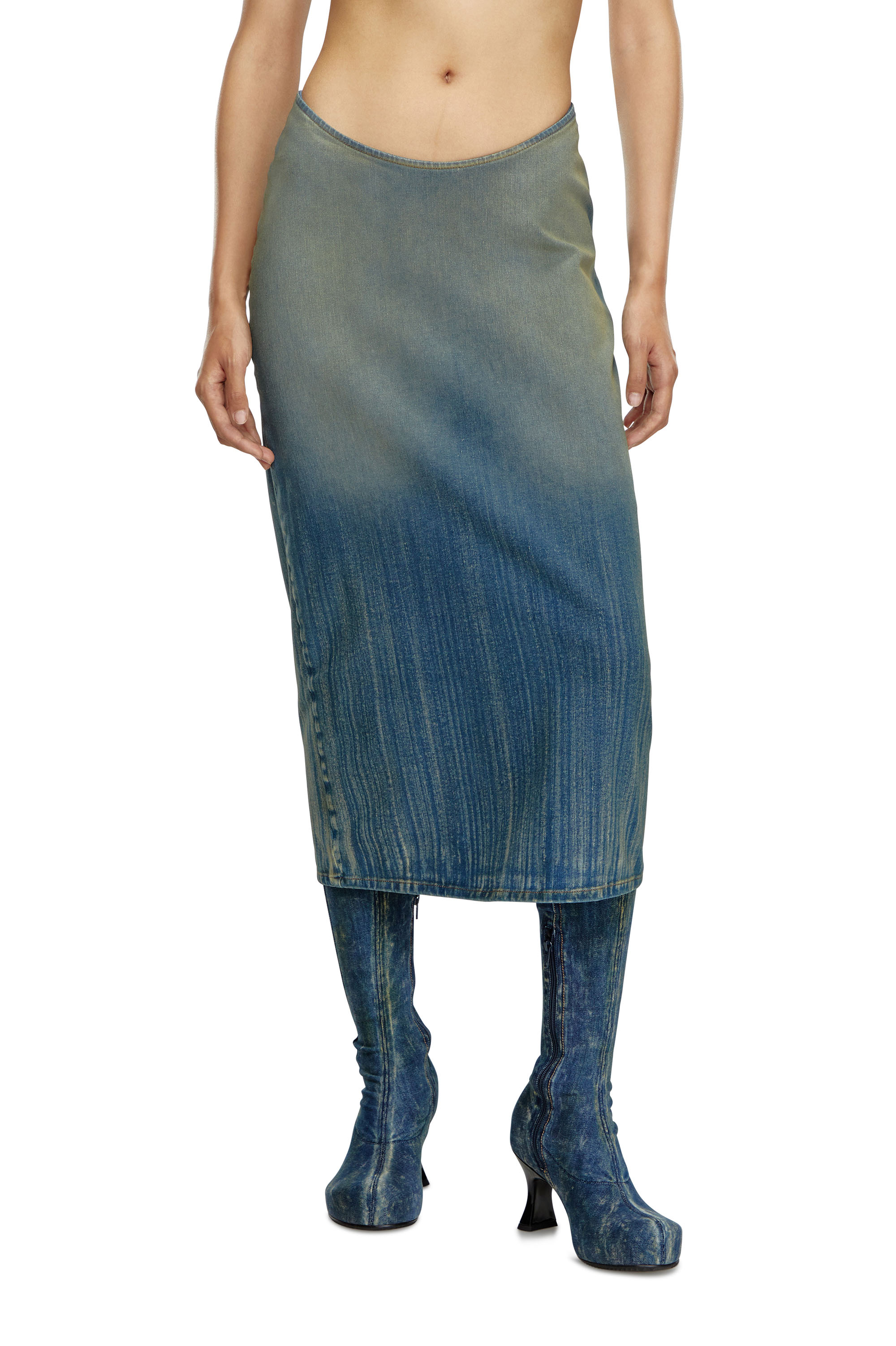 Diesel - DE-MAURY-S, Mujer Falda lápiz de denim claro con efecto a rayas in Azul marino - Image 1