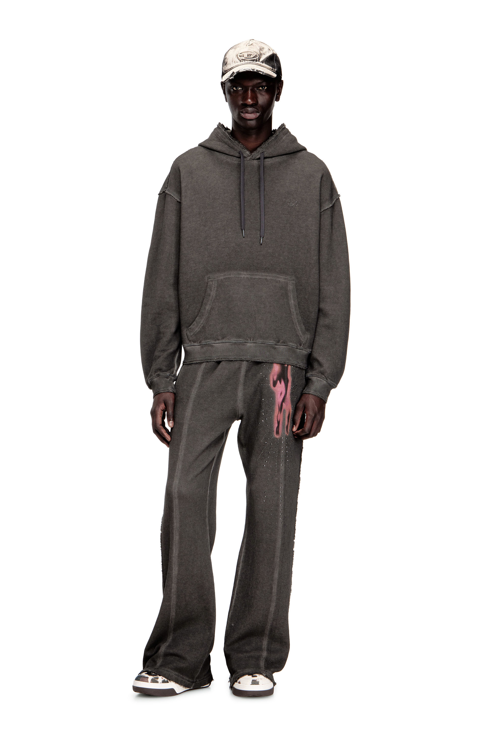 Diesel - S-QUINN-HOOD, Sudadera con capucha con estampado y tachuelas Hombre in Gris - 1
