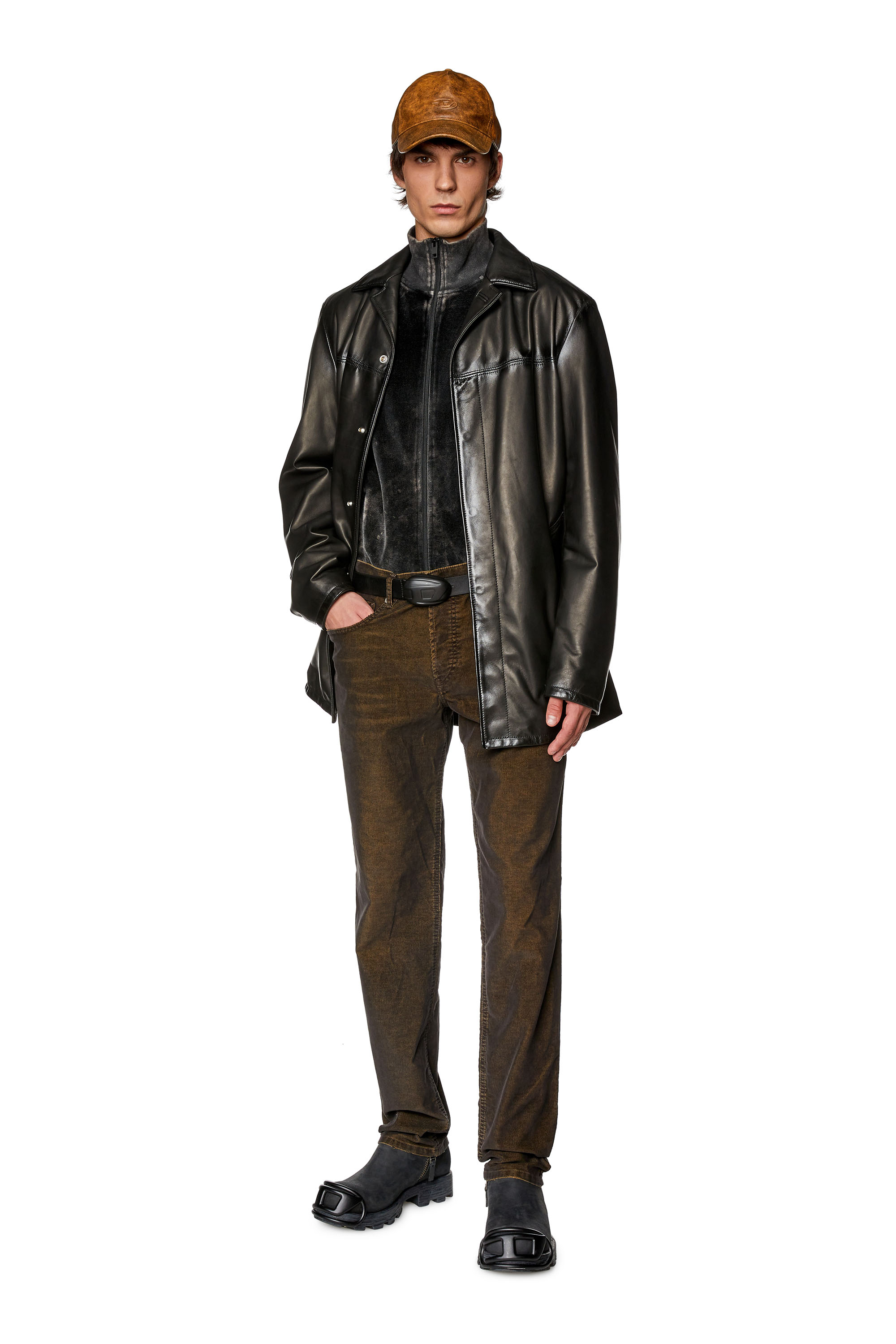 Diesel - L-NICO, Chaqueta de cuero con costuras rociadas Hombre in Negro - 1