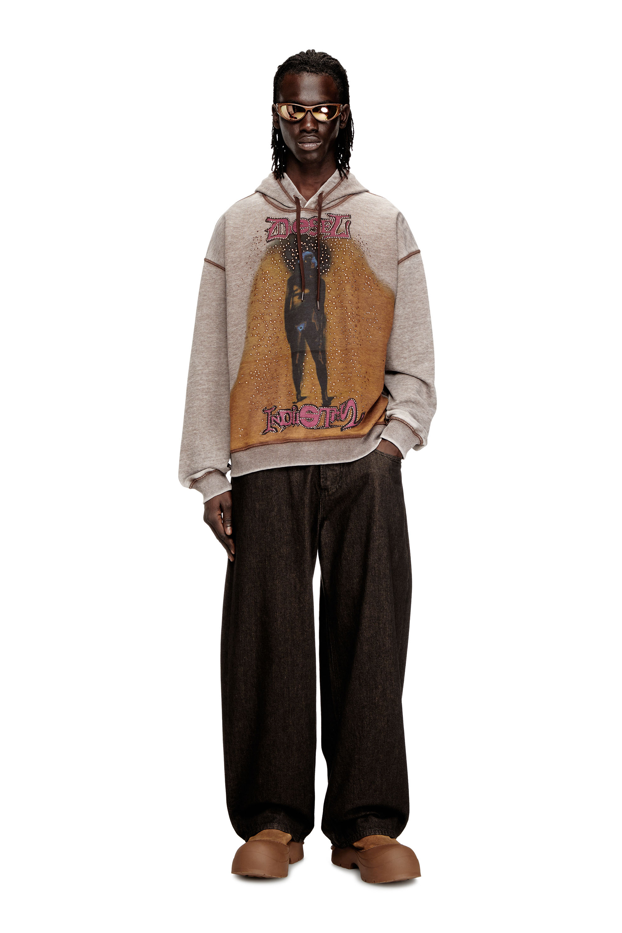 Diesel - S-BOXT-CHAN-HOOD, Sudadera con capucha relajada de neopreno con lavado oscuro marble. Hombre in Gris - 2