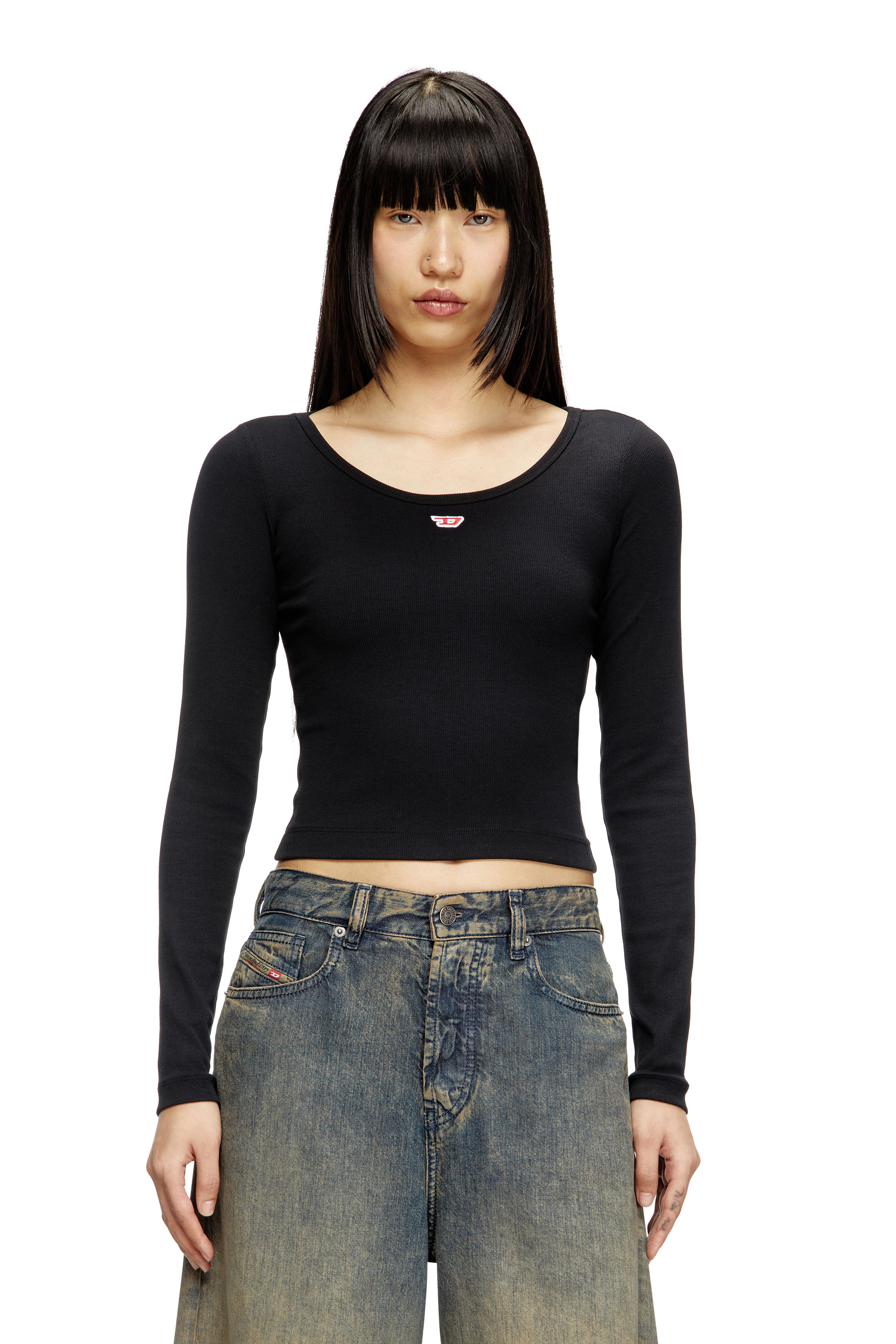 Diesel - T-BALLET-D, Camiseta de manga larga con parche D bordado Mujer in Negro - 1