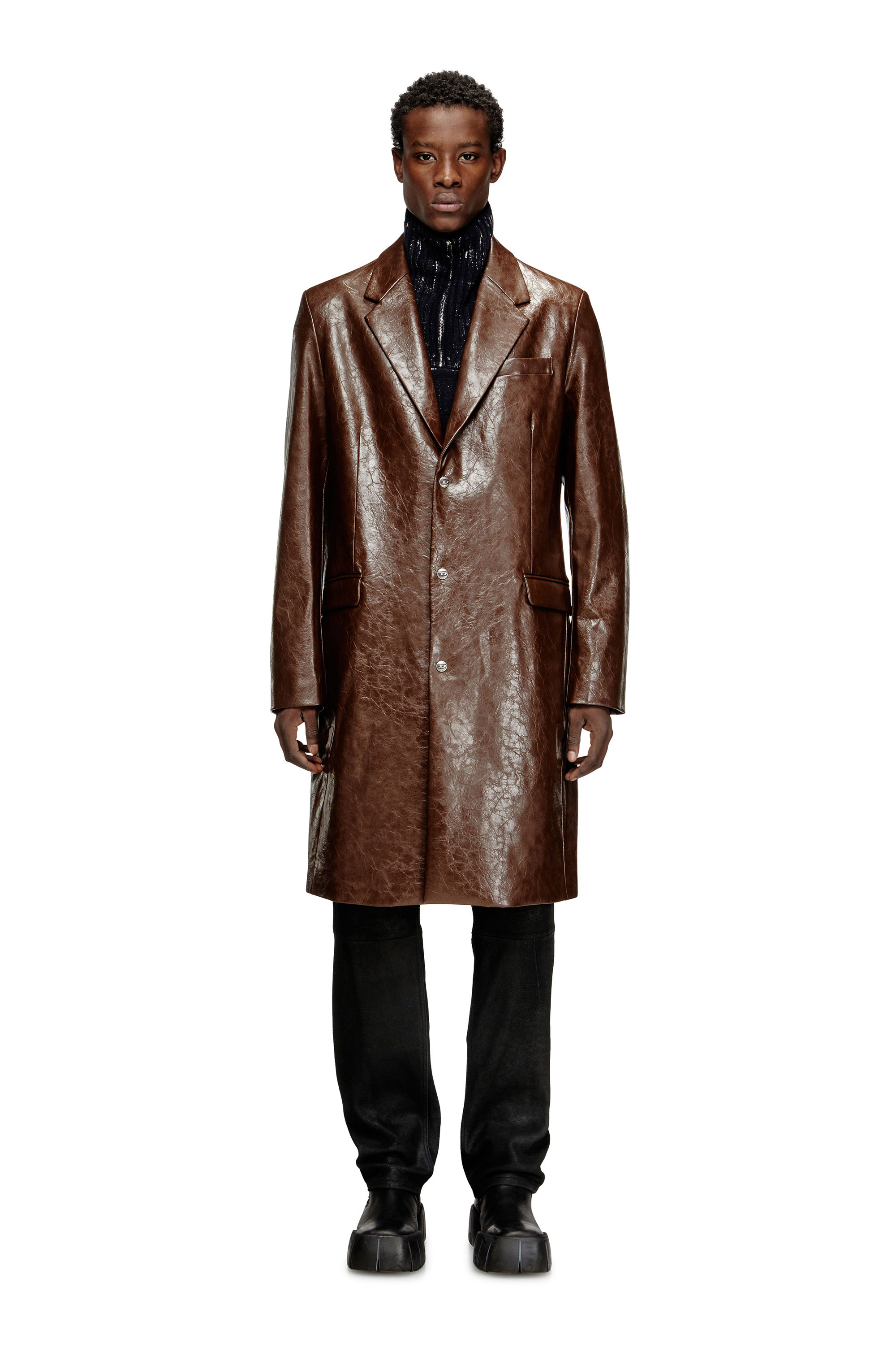 Diesel - J-CREED-COAT, Abrigo en tejido revestido texturizado Hombre in Marrón - 1