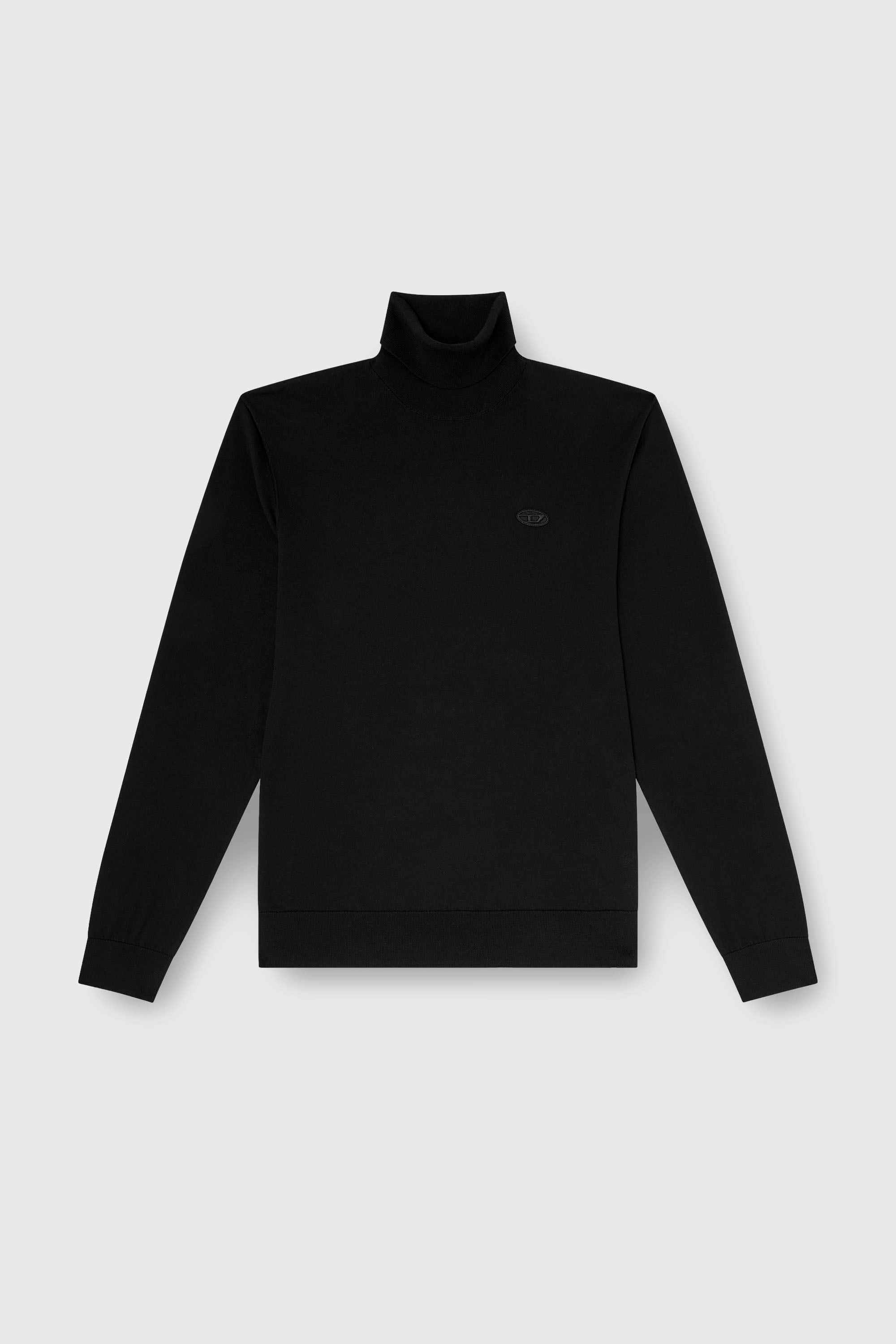 Diesel - K-FREEX-LUP-TAG-T92, Jersey de cuello alto de algod&oacute;n con parche del logotipo Oval D Hombre in Negro - 2