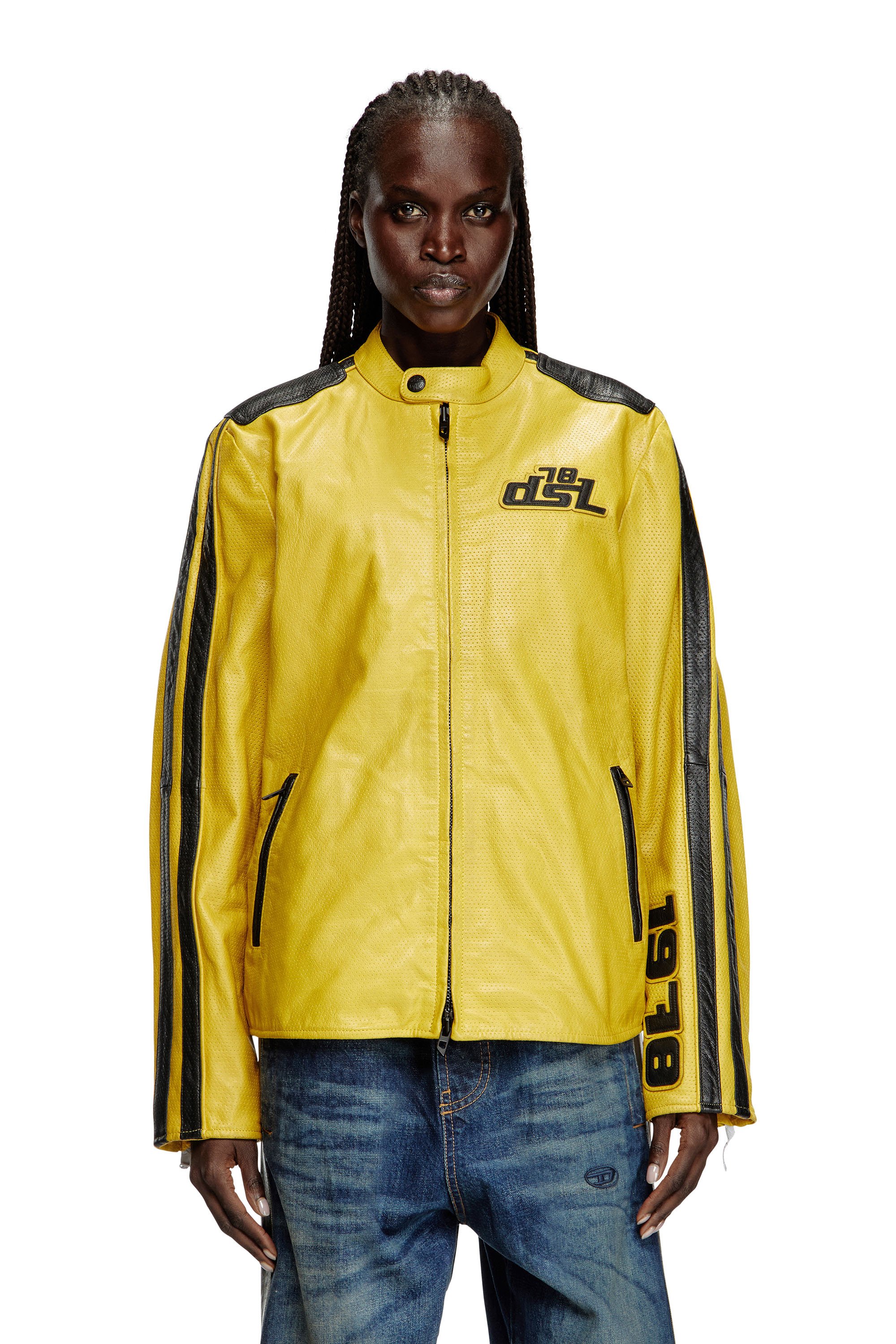 Diesel - L-POP, Chaqueta de motorista de cuero perforado Unisex in Amarillo - 6