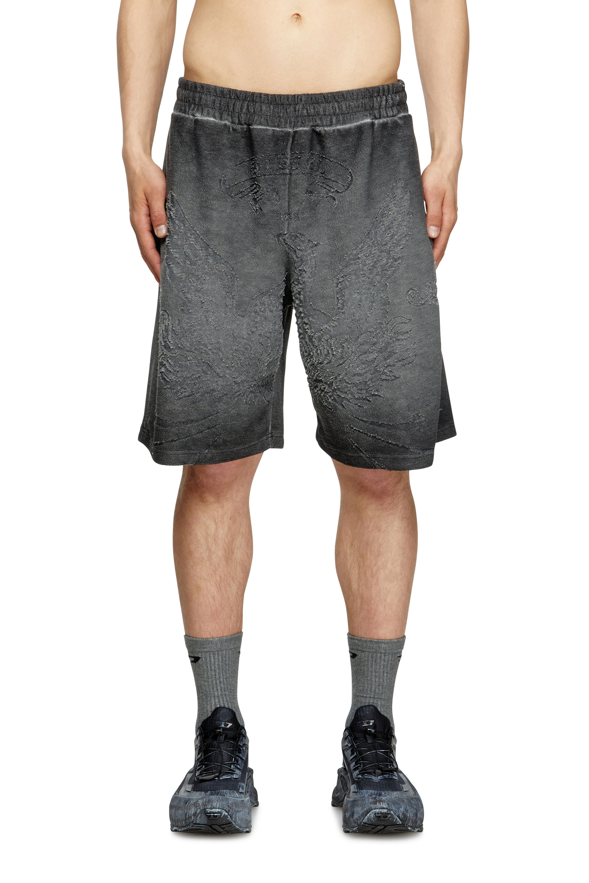 Diesel - P-CROWDE, Pantalones cortos deportivos con devoré de fénix Hombre in Gris - 3