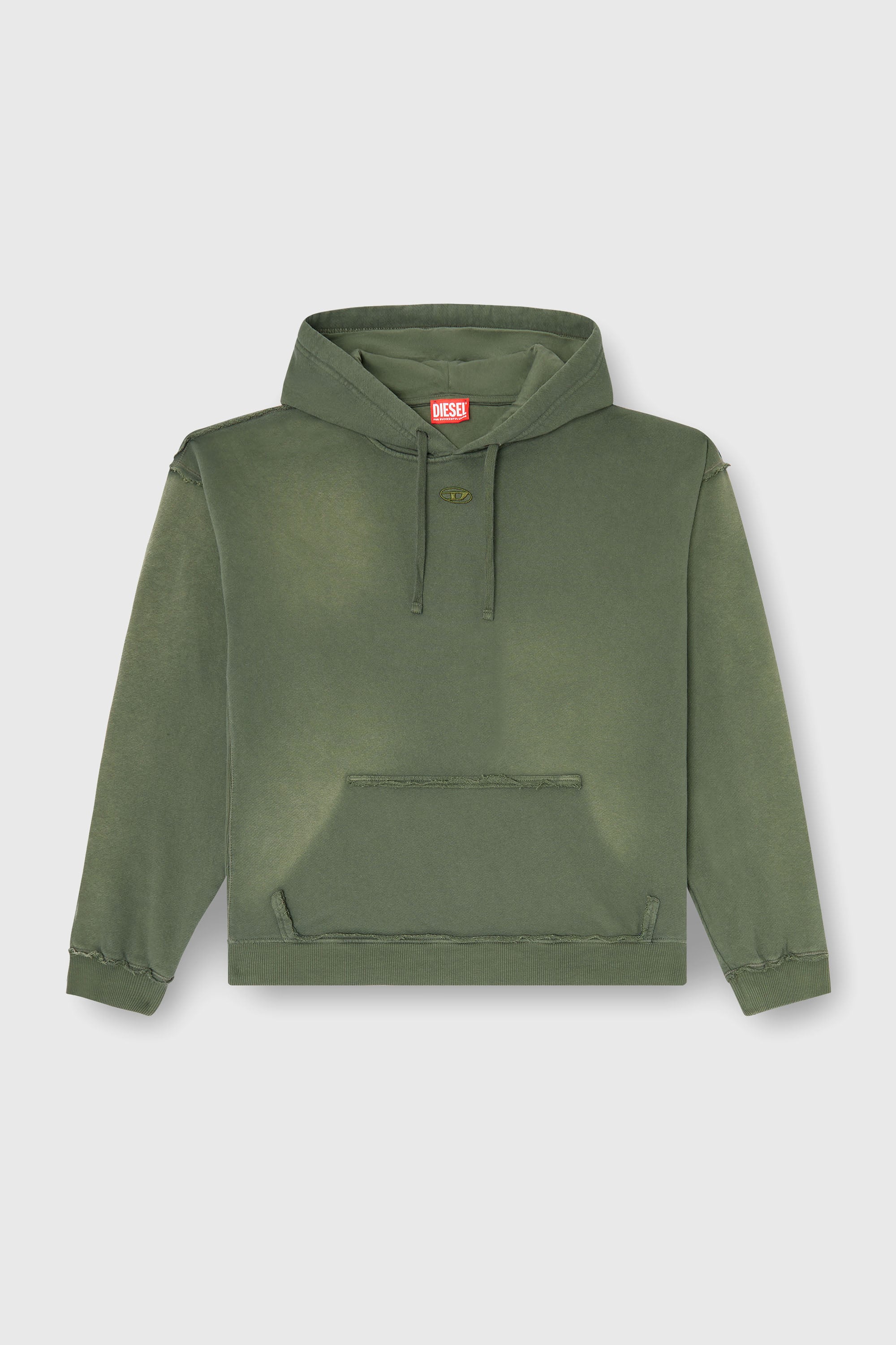 Diesel - S-POCK-HOOD, Sudadera de algod&oacute;n descolorida con detalles deshilachados Hombre in Verde - 2