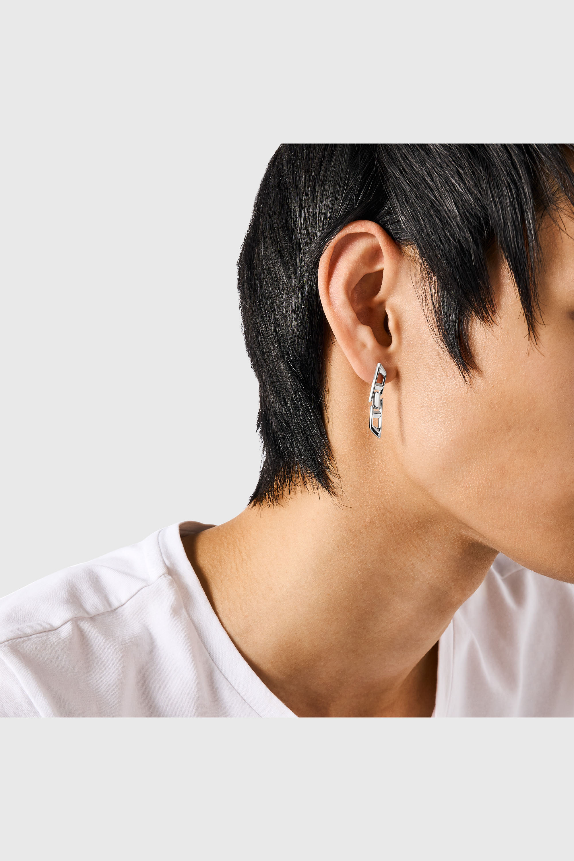 Diesel - DL1348040 STERLING SILVER JEWEL, Pendiente de plata esterlina con el logotipo D Unisex in Plateado - 3
