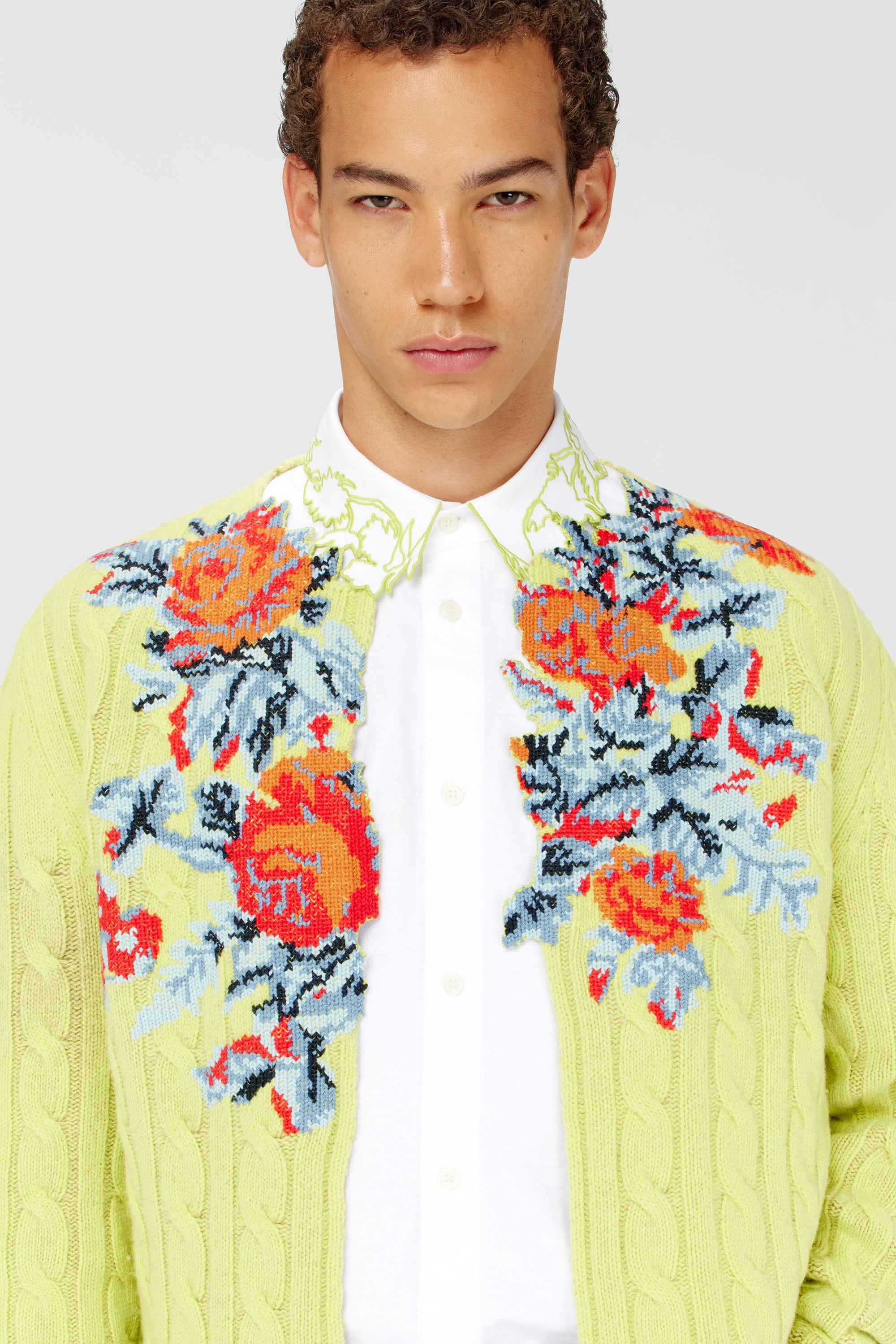 Diesel - K-RINO, C&aacute;rdigan abierto de punto trenzado floral Hombre in Amarillo - 5