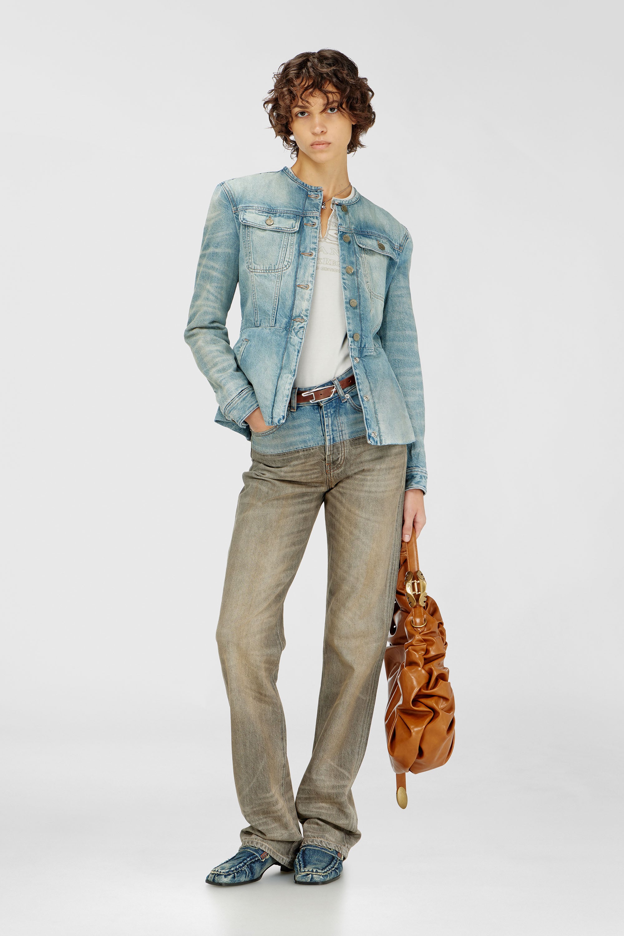 Diesel - DE-CALION-S1, Chaqueta vaquera sin cuello Mujer in Azul marino - 2