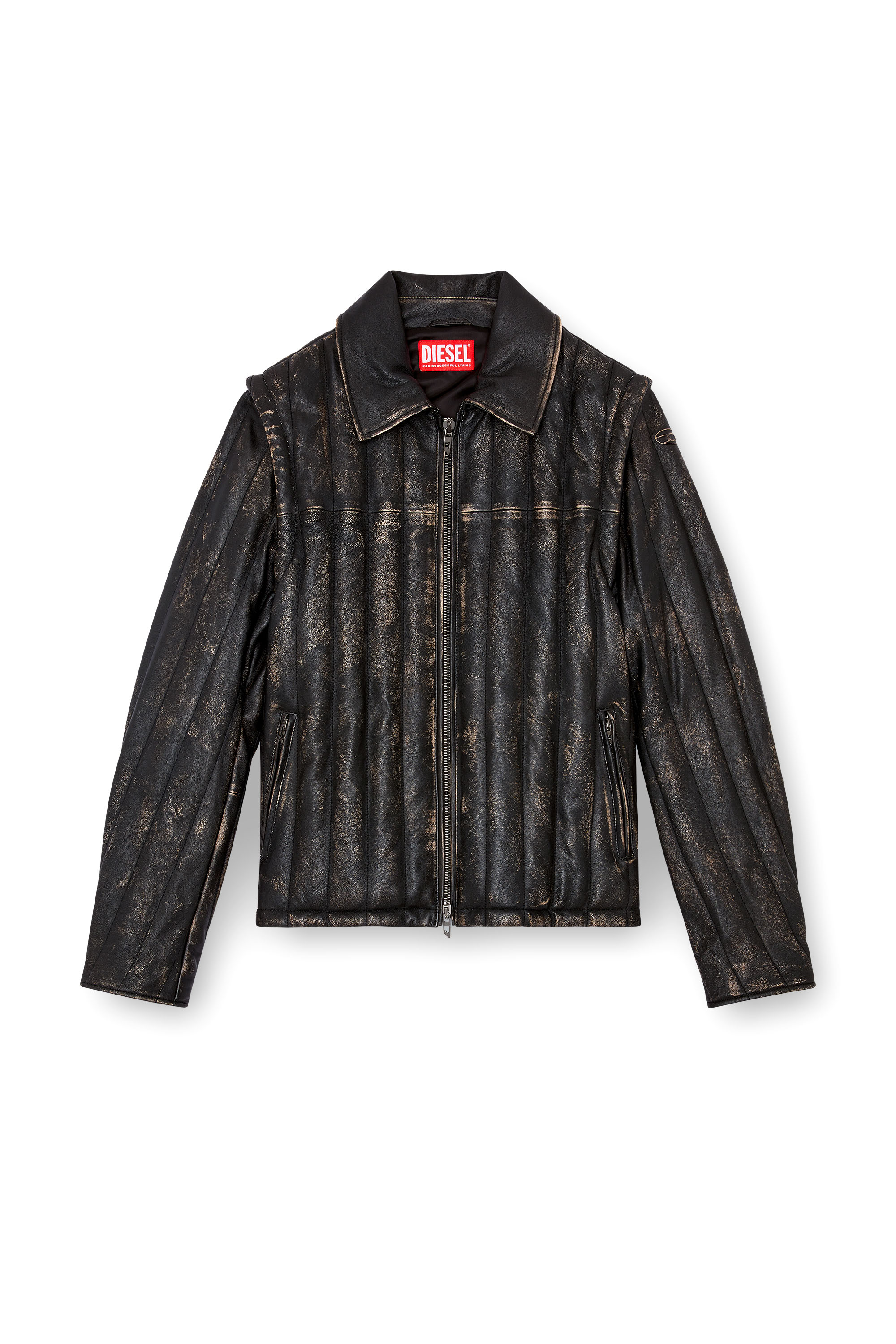 Diesel - L-ALBERT, Chaqueta/chaleco de cuero acolchado y desgastado Hombre in Negro - 3