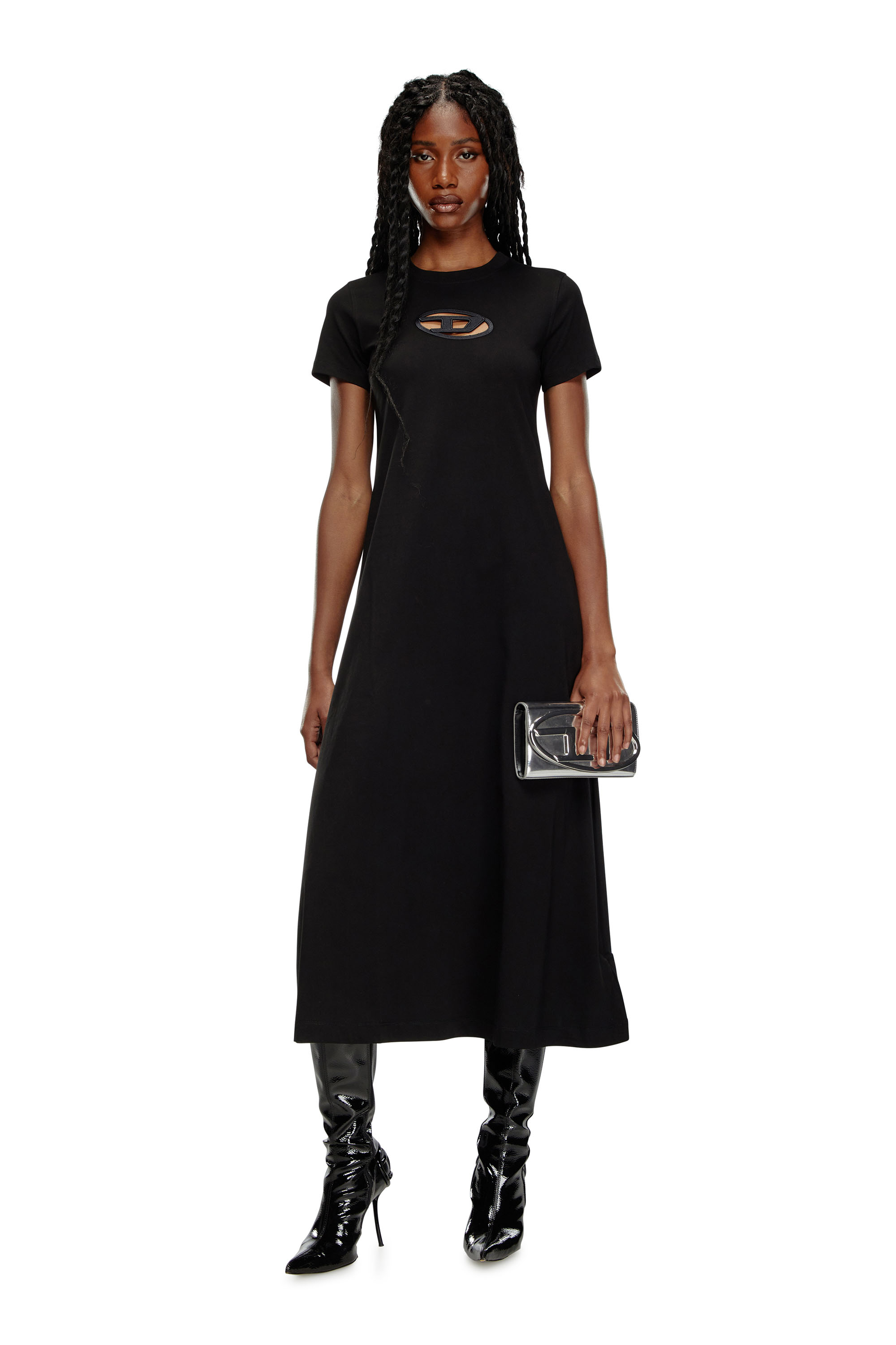 Diesel - D-ALIN-OD, Mujer Vestido camiseta con D bordada in Negro - Image 1