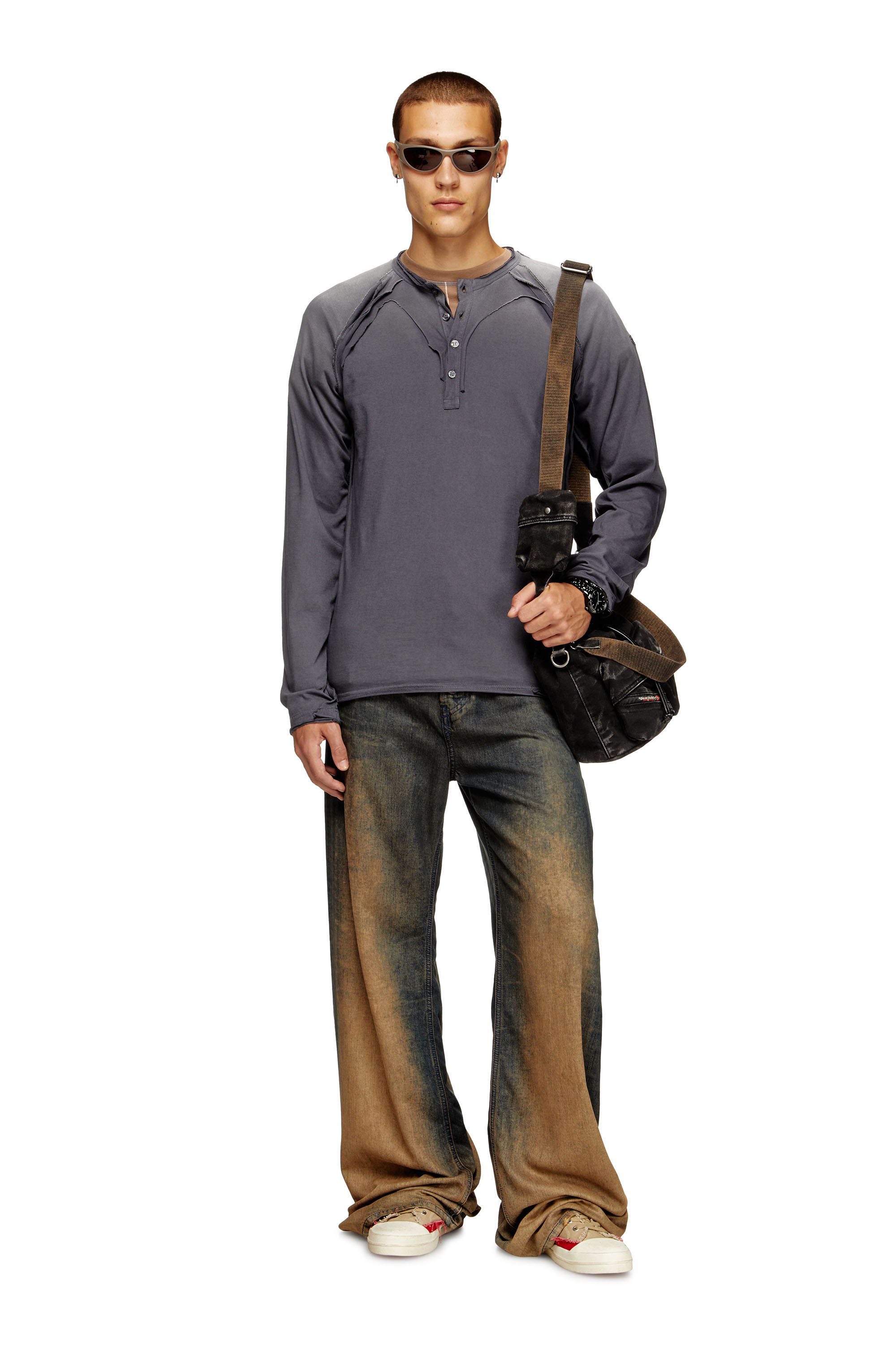 Diesel - T-RAWGY, Camiseta de manga larga con efecto despegado Hombre in Gris - 2