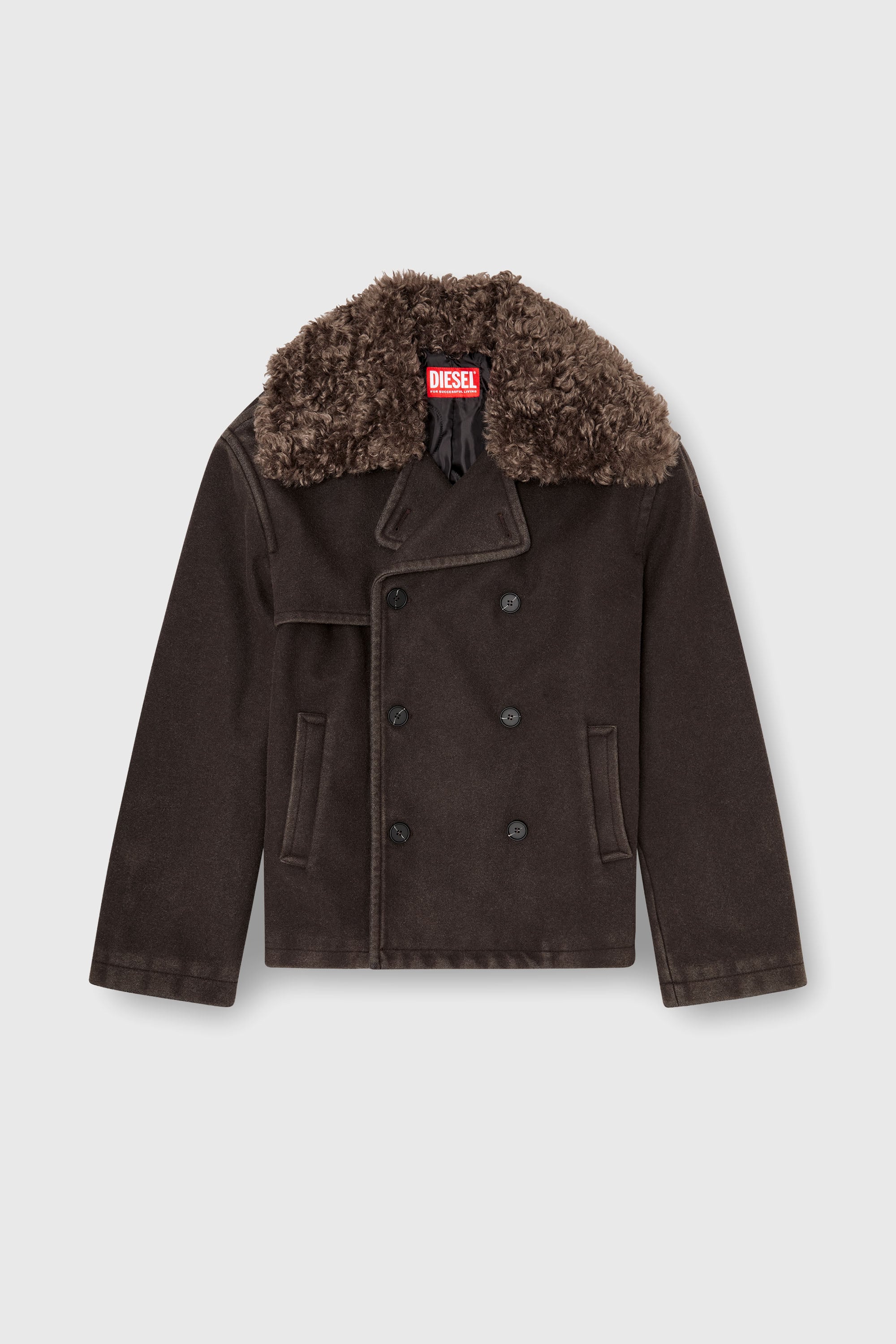 Diesel - W-JAKE-QMCH, Chaquet&oacute;n de mezcla de lana con cuello desmontable Hombre in Marr&oacute;n - 2