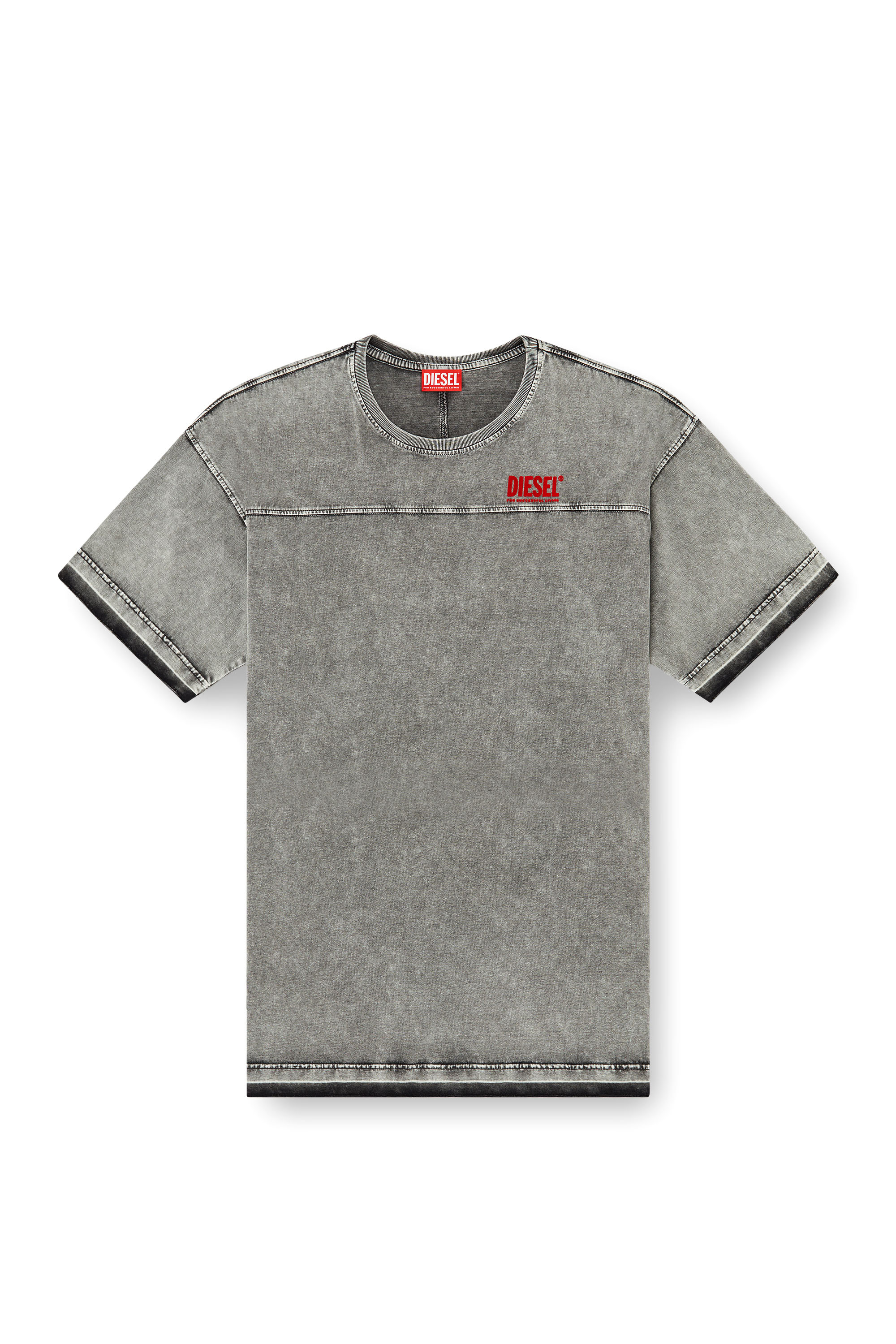 Diesel - T-HOXT, Camiseta con apariencia denim y dobladillos sueltos Hombre in Gris - 3