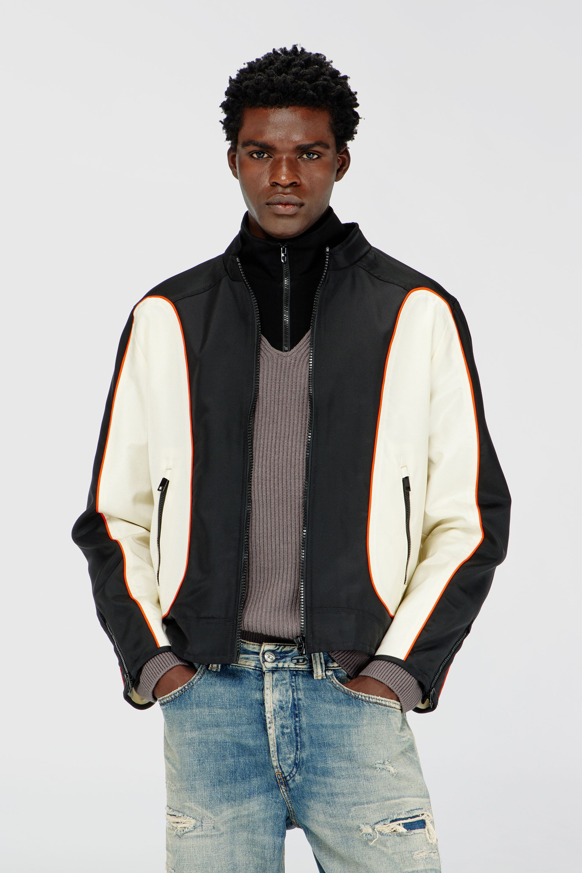Diesel - J-BLINK-WRD, Chaqueta multicolor de nailon con bloques de color y detalles de ribete Hombre in Multicolor - 1