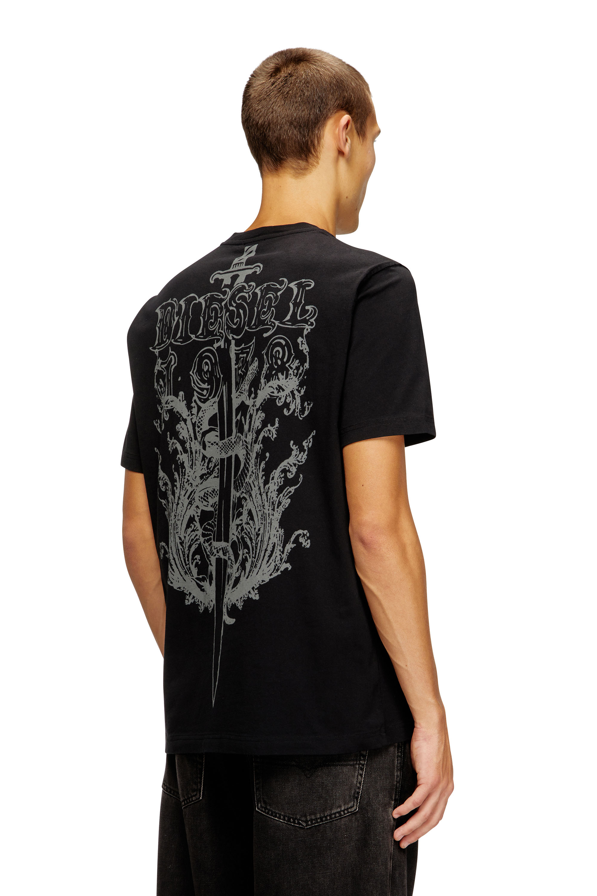 Diesel - T-ADJUST-T10, Camiseta de algodón con estampado gráfico en la espalda Hombre in Negro - 1