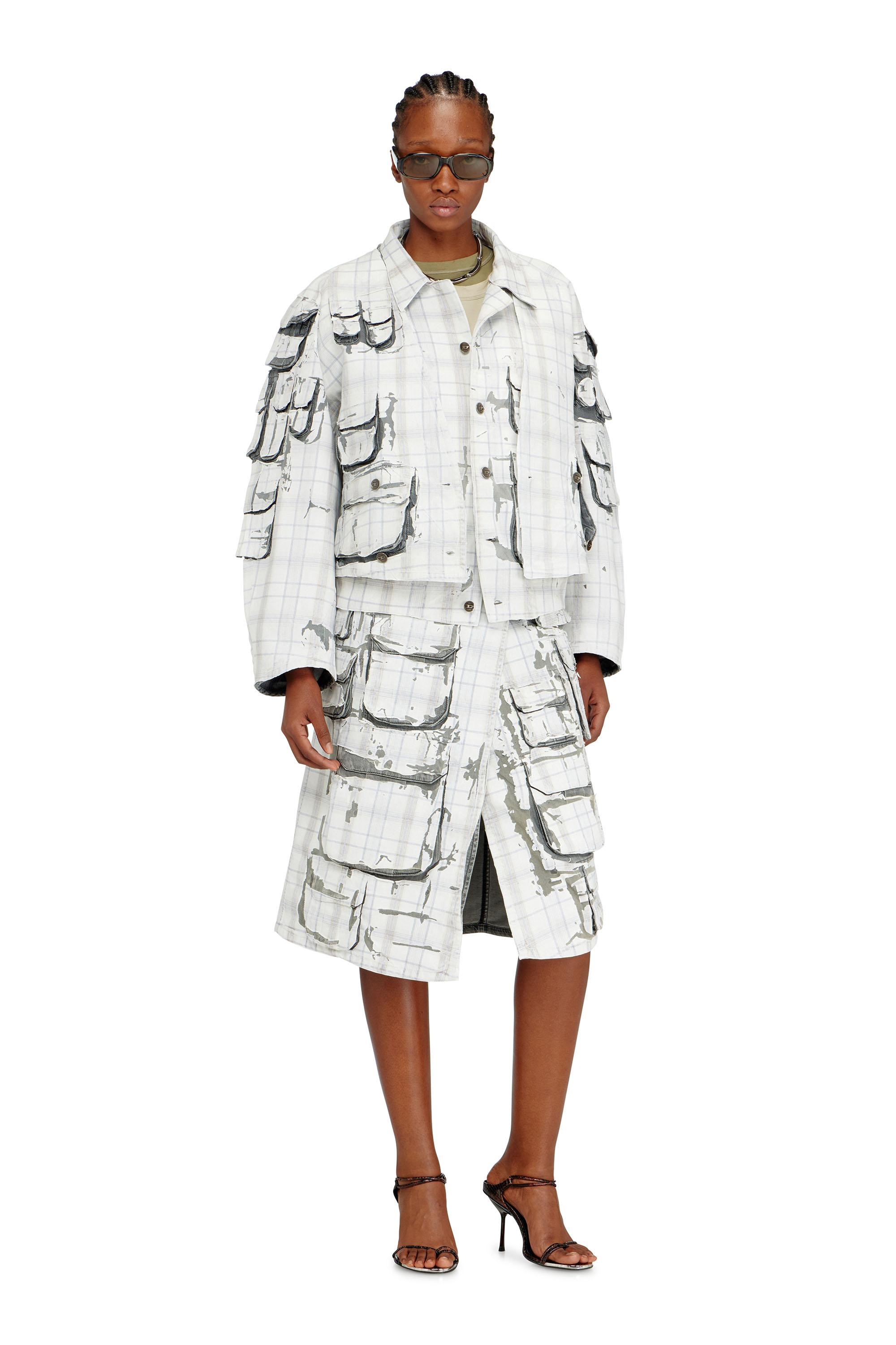 Diesel - DE-VORIN-FSI1, Falda vaquera midi con efecto peel-off Mujer in Gris - 1