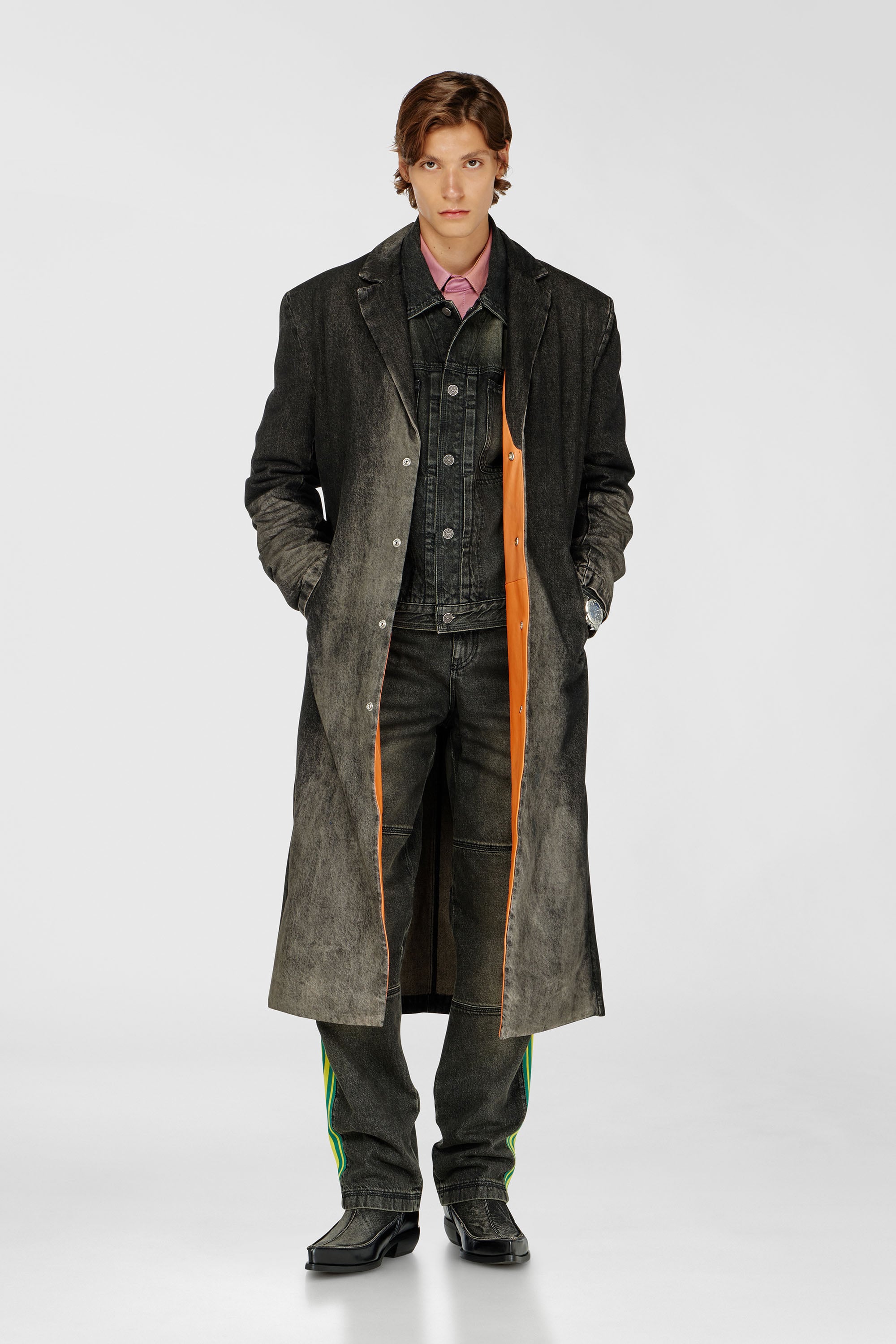 Diesel - D-IANCH-FSJ, Abrigo largo de denim con efecto desgastado Unisex in Negro - 1