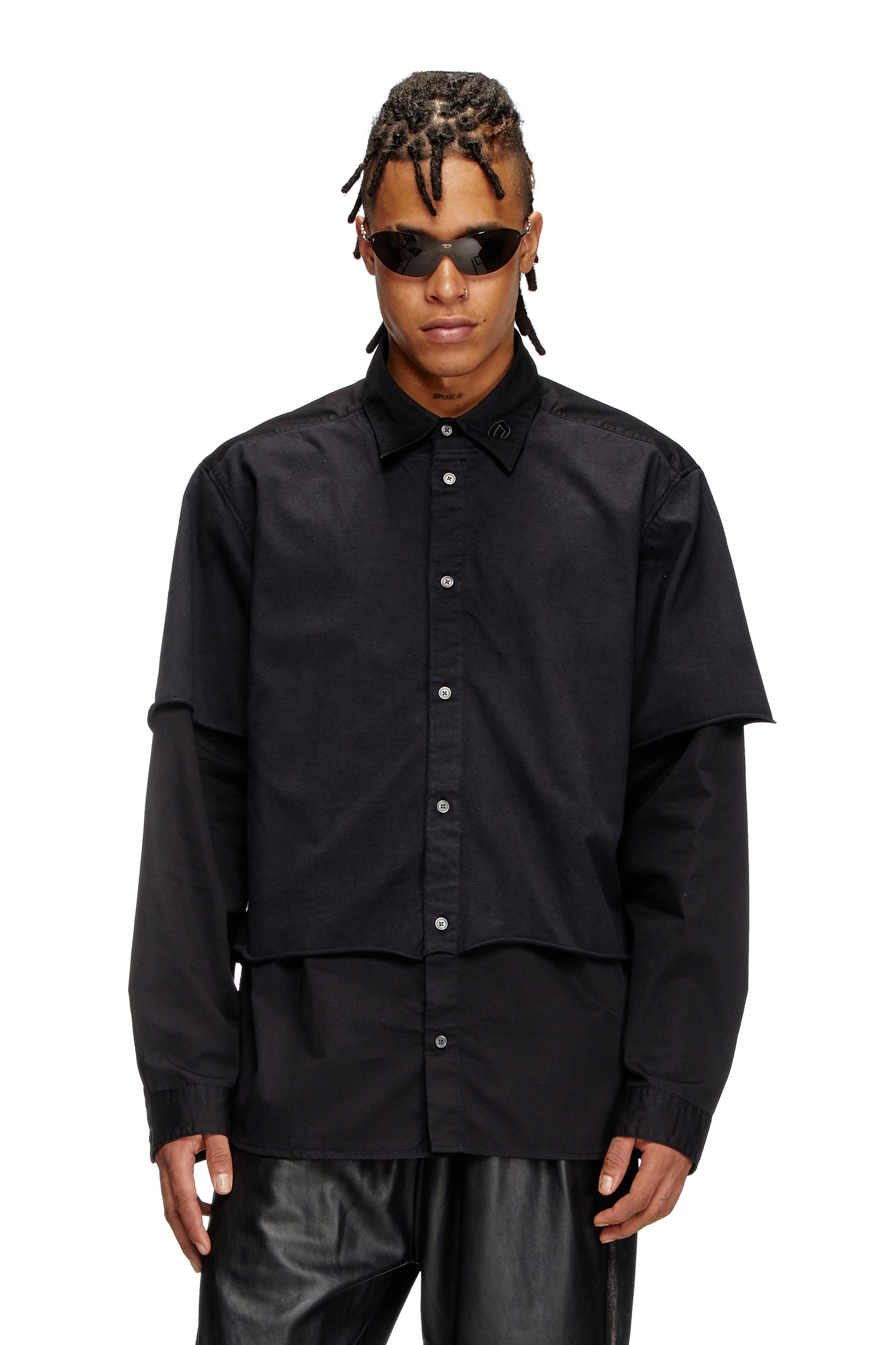 Diesel - S-GASTON-O, Camisa en capas de sarga y tejido Hombre in Negro - 1