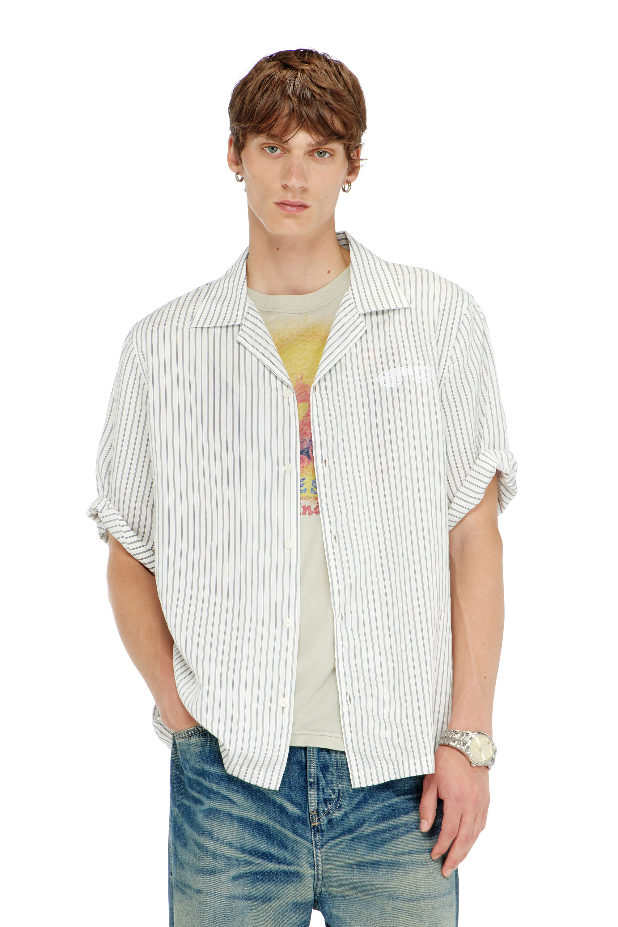 Diesel - S-MAC-EFBV, Camisa de manga corta en modal de rayas finas Hombre in Multicolor - 1