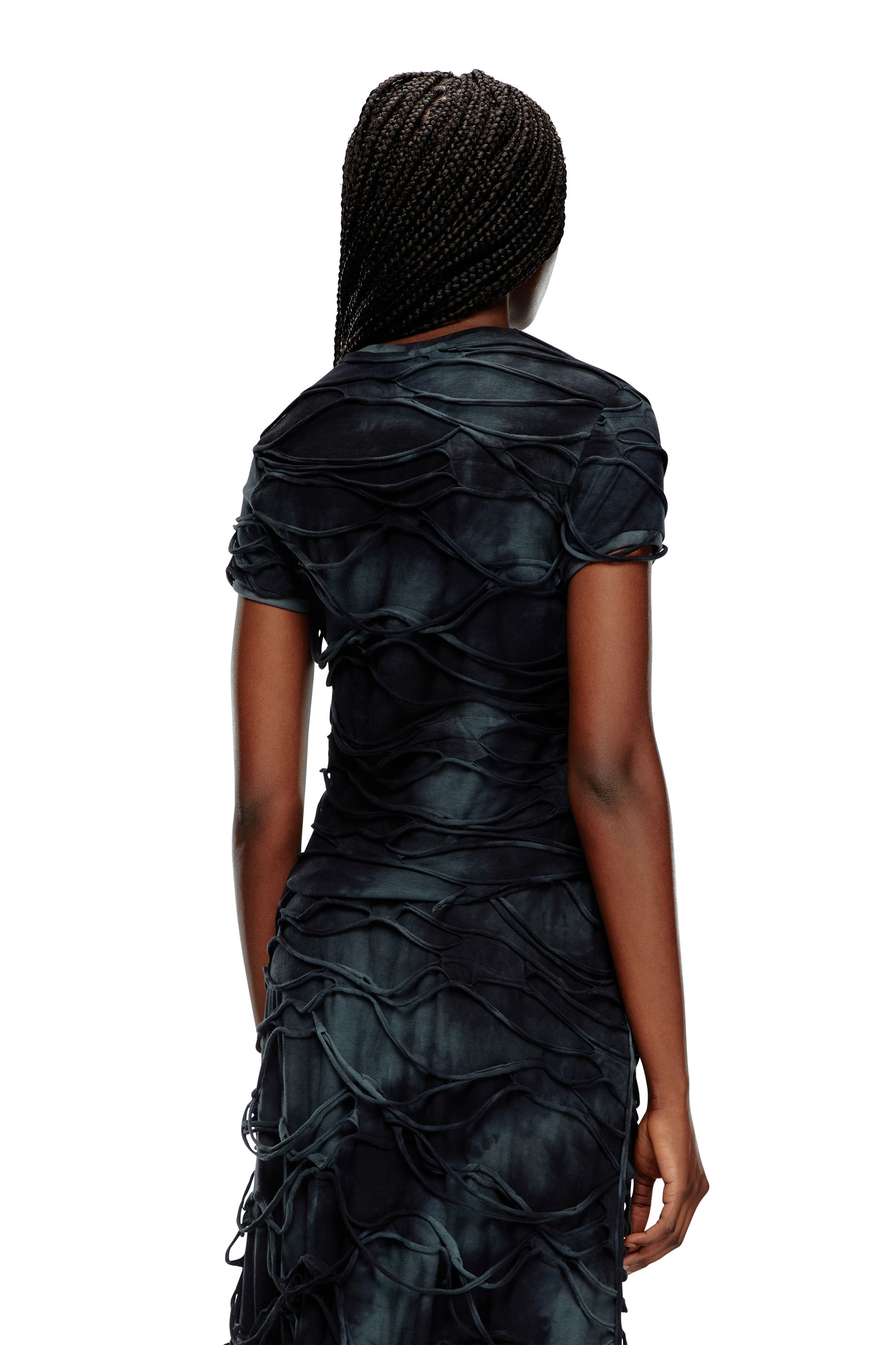 Diesel - T-UNCUTIE-LONG-P1, Mujer Camiseta con hilos flotantes in Negro - Image 4