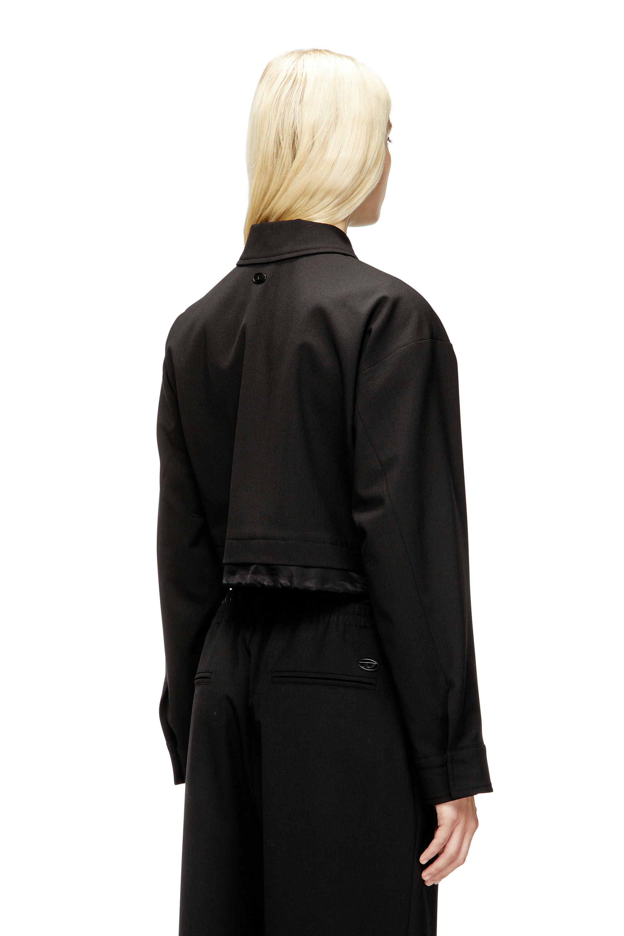 Diesel - J-TING-FEM-R2, Chaqueta recortada en tejido sartorial y nylon Mujer in Negro - 4